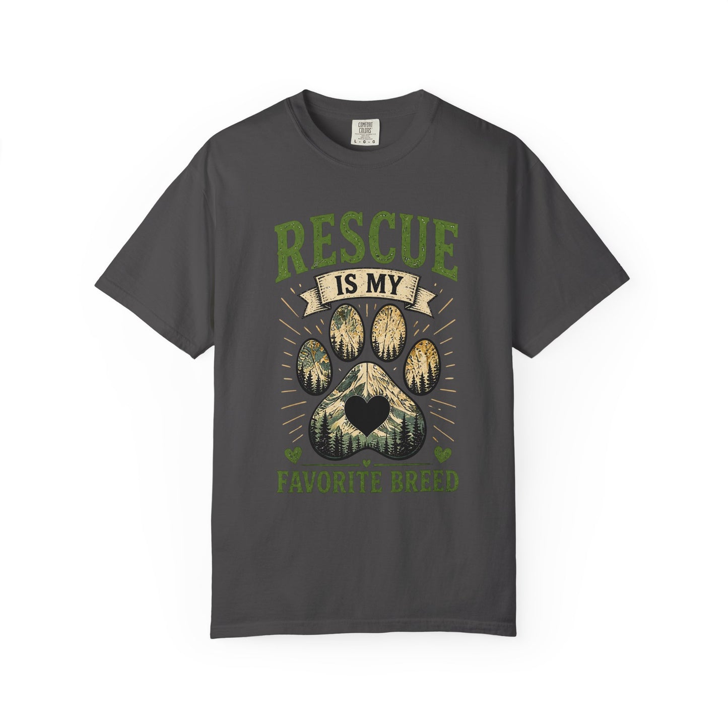 Rescue Is My Favorite Breed Unisex Dog Paw Garment-Dyed T-shirt