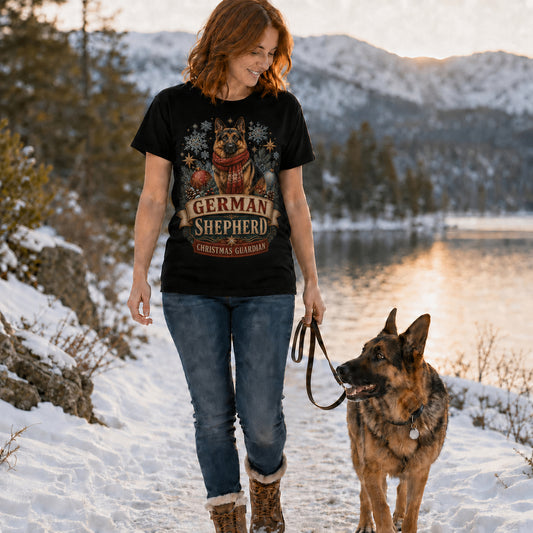 German Shepherd Christmas T-Shirt — "Christmas Guardian" Holiday Dog Lover Tee
