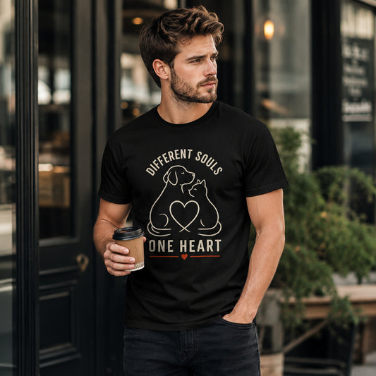 Different Souls One Heart T-Shirt | Dog & Cat Lover Tee | Pet Print Lab