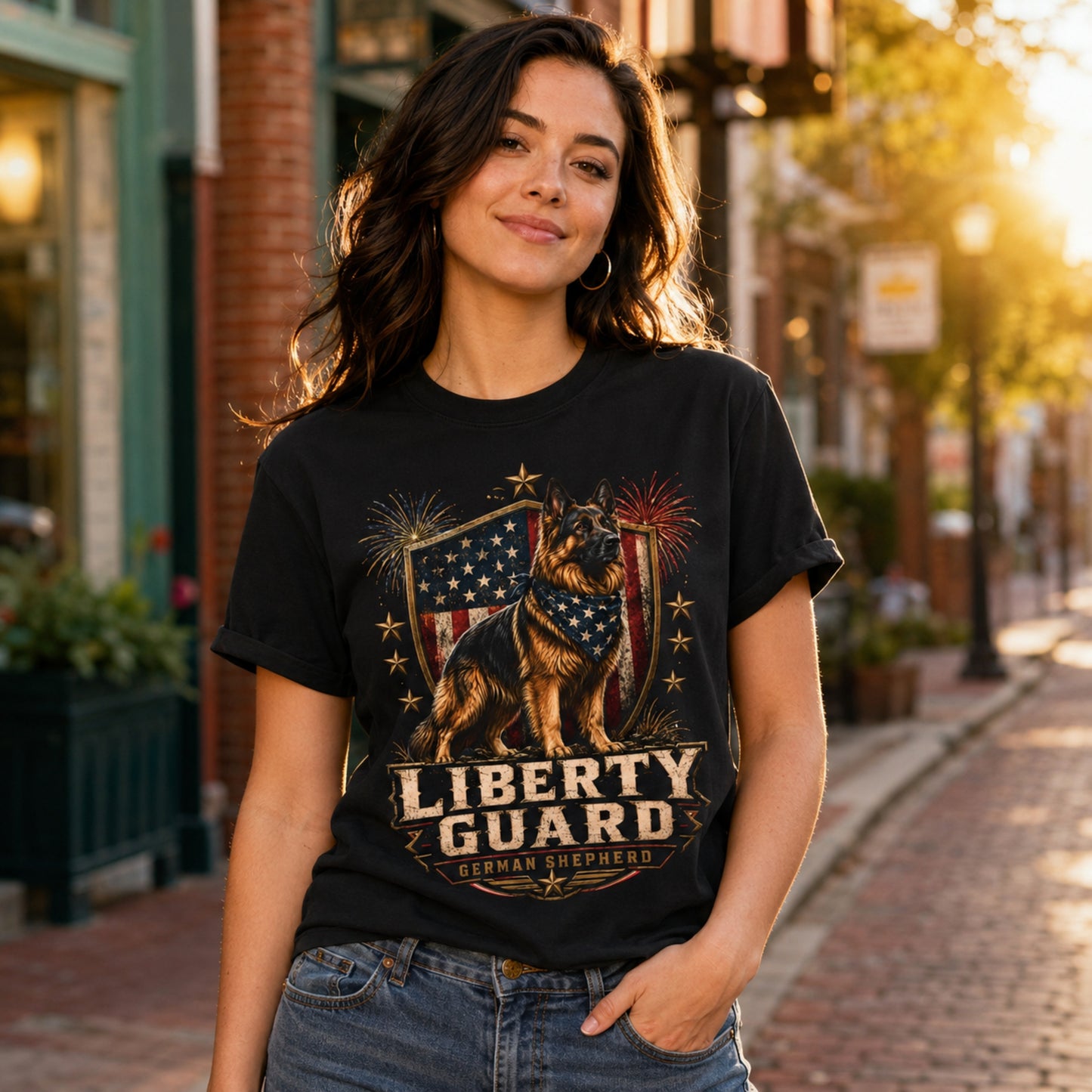 Liberty Guard German Shepherd T-Shirt — Patriotic American Flag Dog Tee