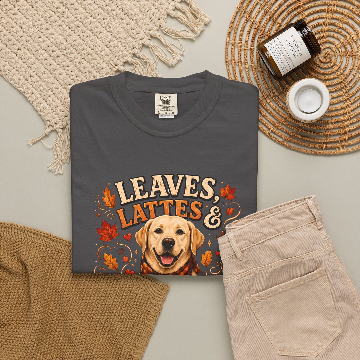 Labrador Love Fall T-Shirt – "Leaves, Lattes & Labrador Love" Cozy Autumn Dog Tee
