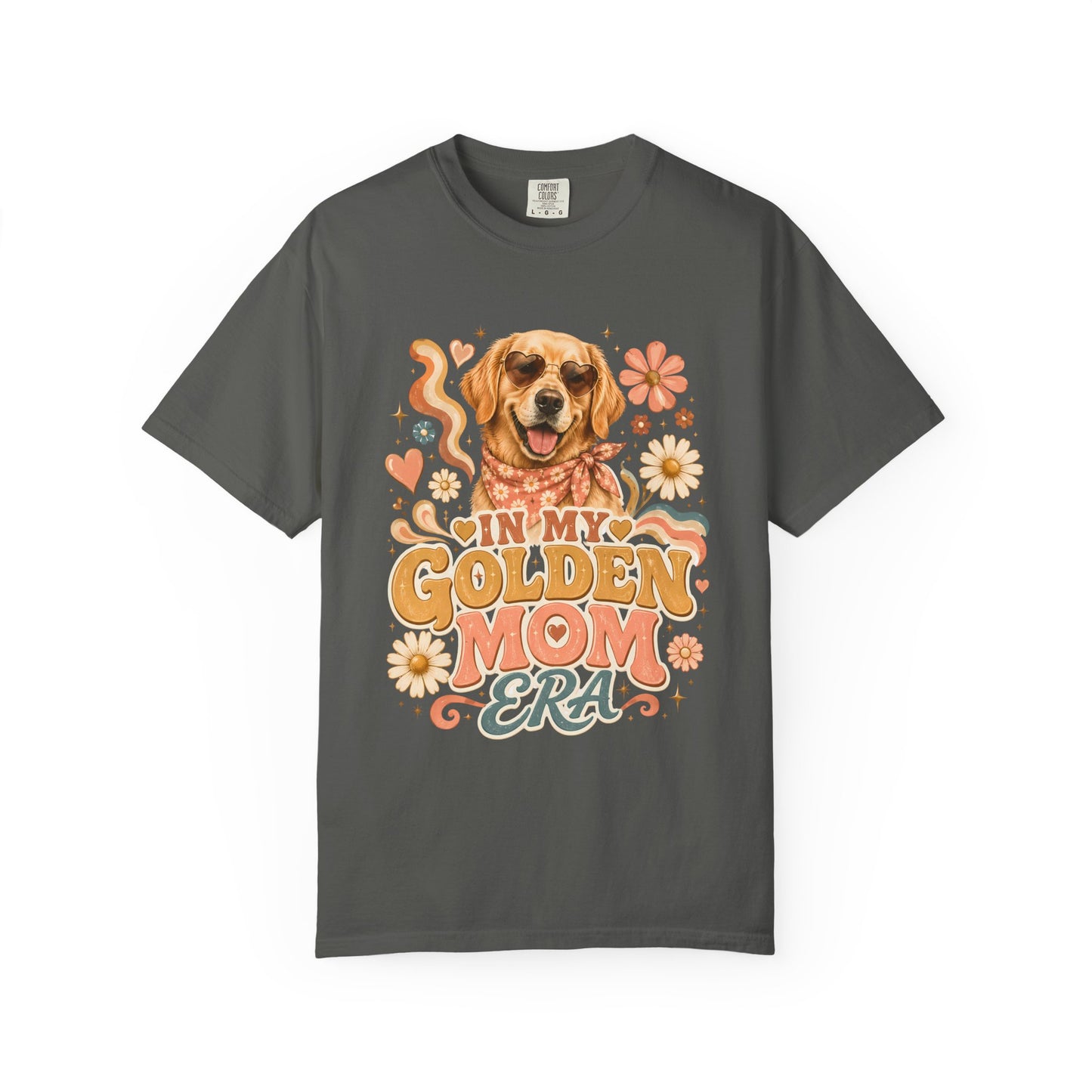 Golden Retriever Mom T-Shirt — "In My Golden Mom Era" Retro Floral Tee