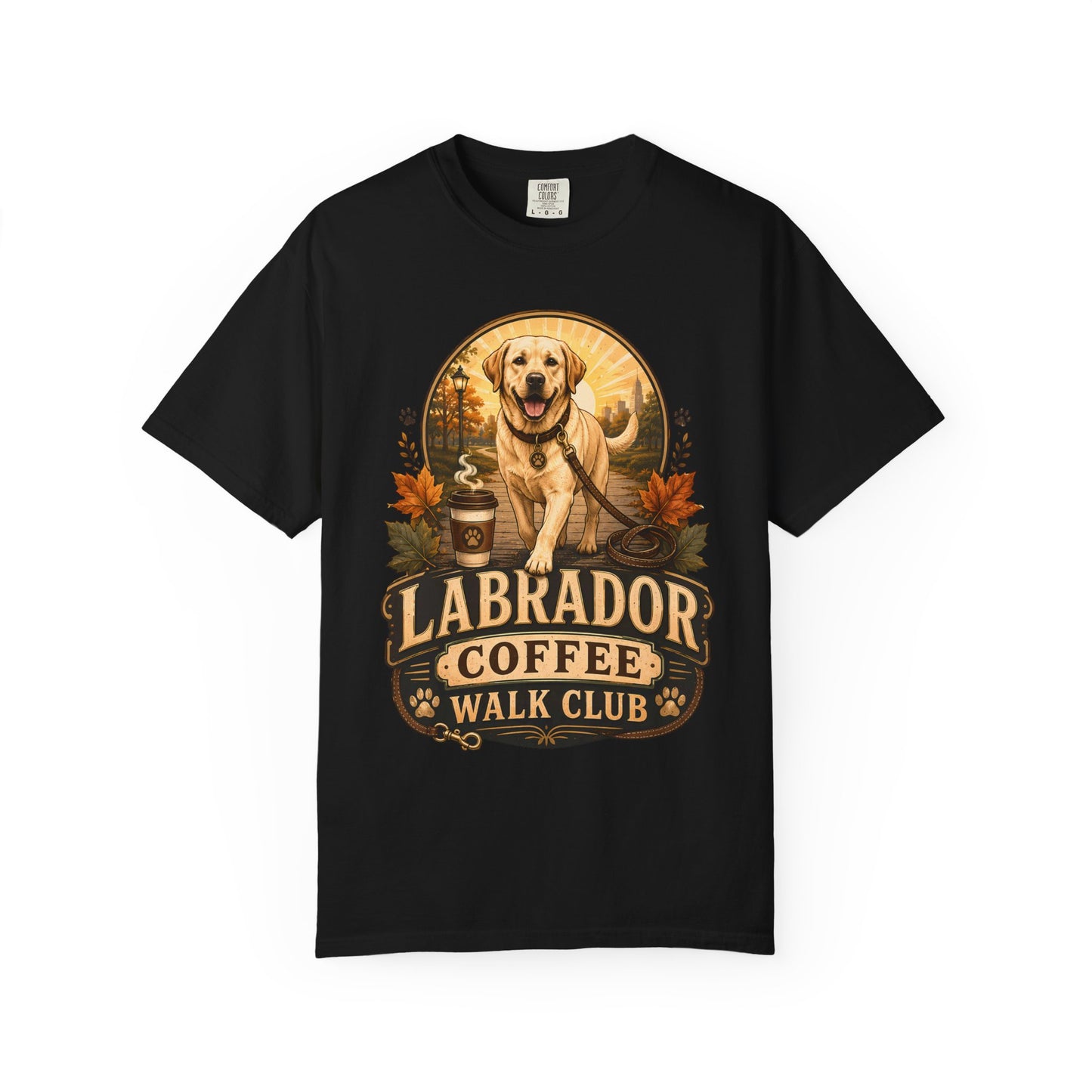 Labrador Coffee Walk Club T-Shirt – Cozy Unisex Dog Lover Tee for Coffee Walks & Weekend Comfort