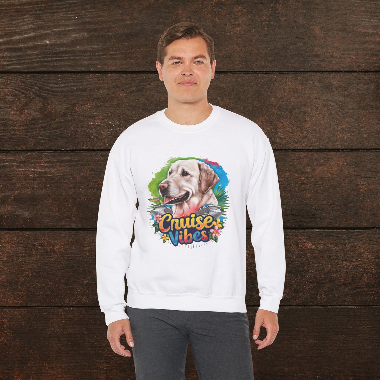 Cruise Vibes – Unisex Heavy Blend™ Crewneck Sweatshirt Featuring a Labrador 🐾🛳️🐕