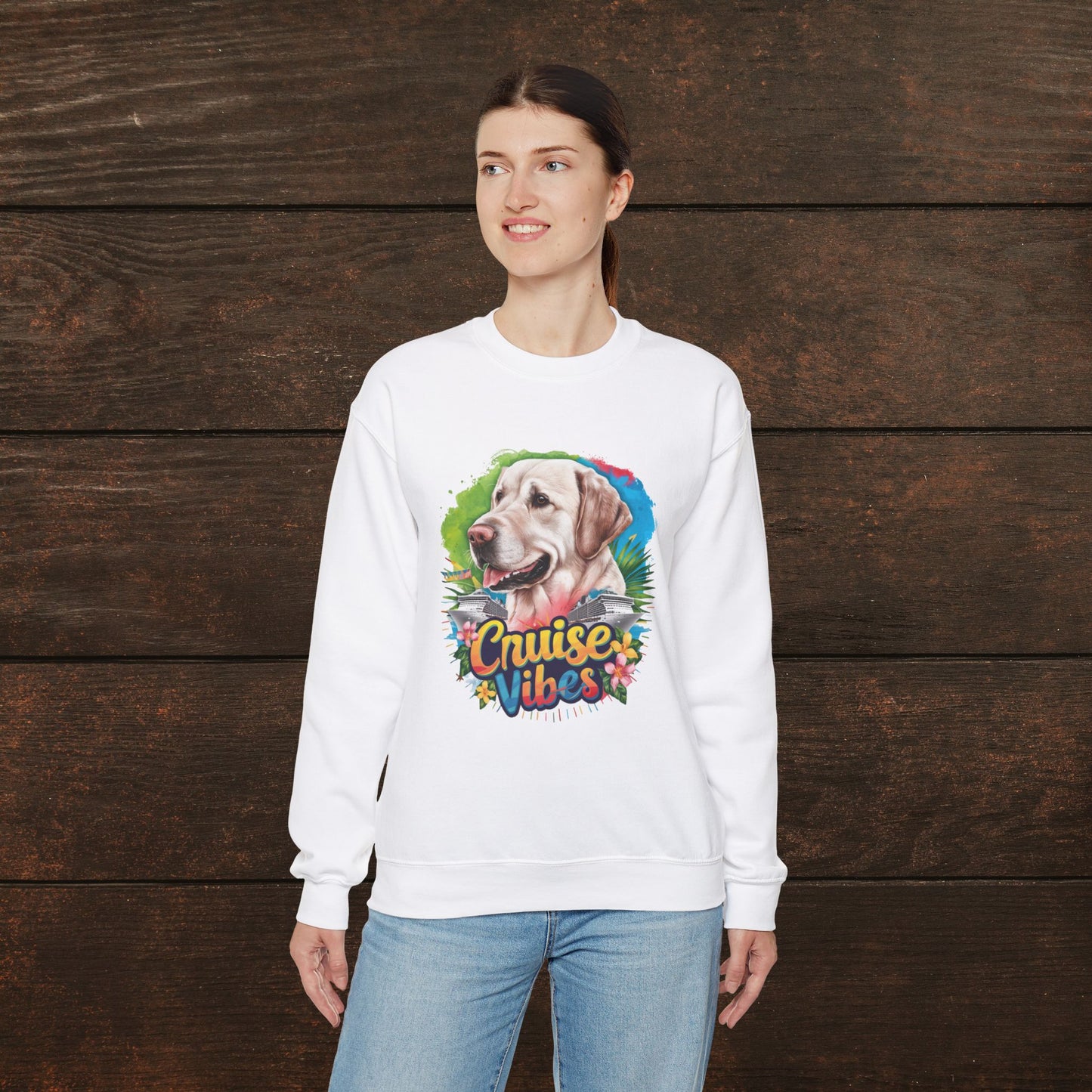 Cruise Vibes – Unisex Heavy Blend™ Crewneck Sweatshirt Featuring a Labrador 🐾🛳️🐕