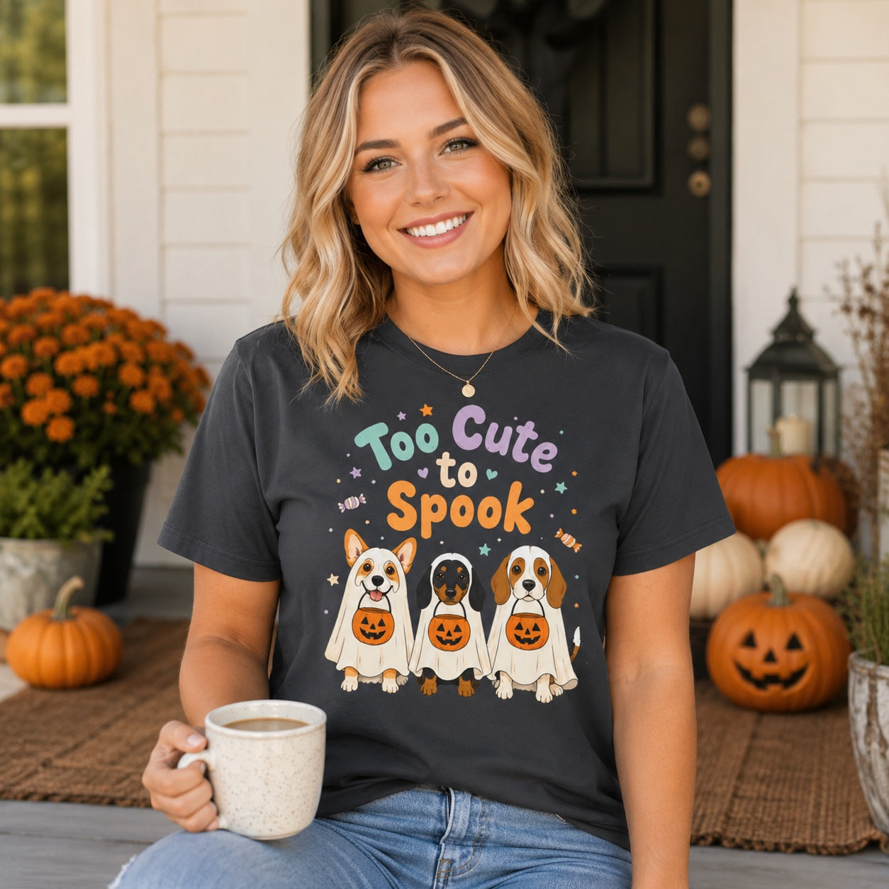 Too Cute to Spook Halloween T-Shirt | Funny Ghost Pup Dog Tee | Pet Print Lab