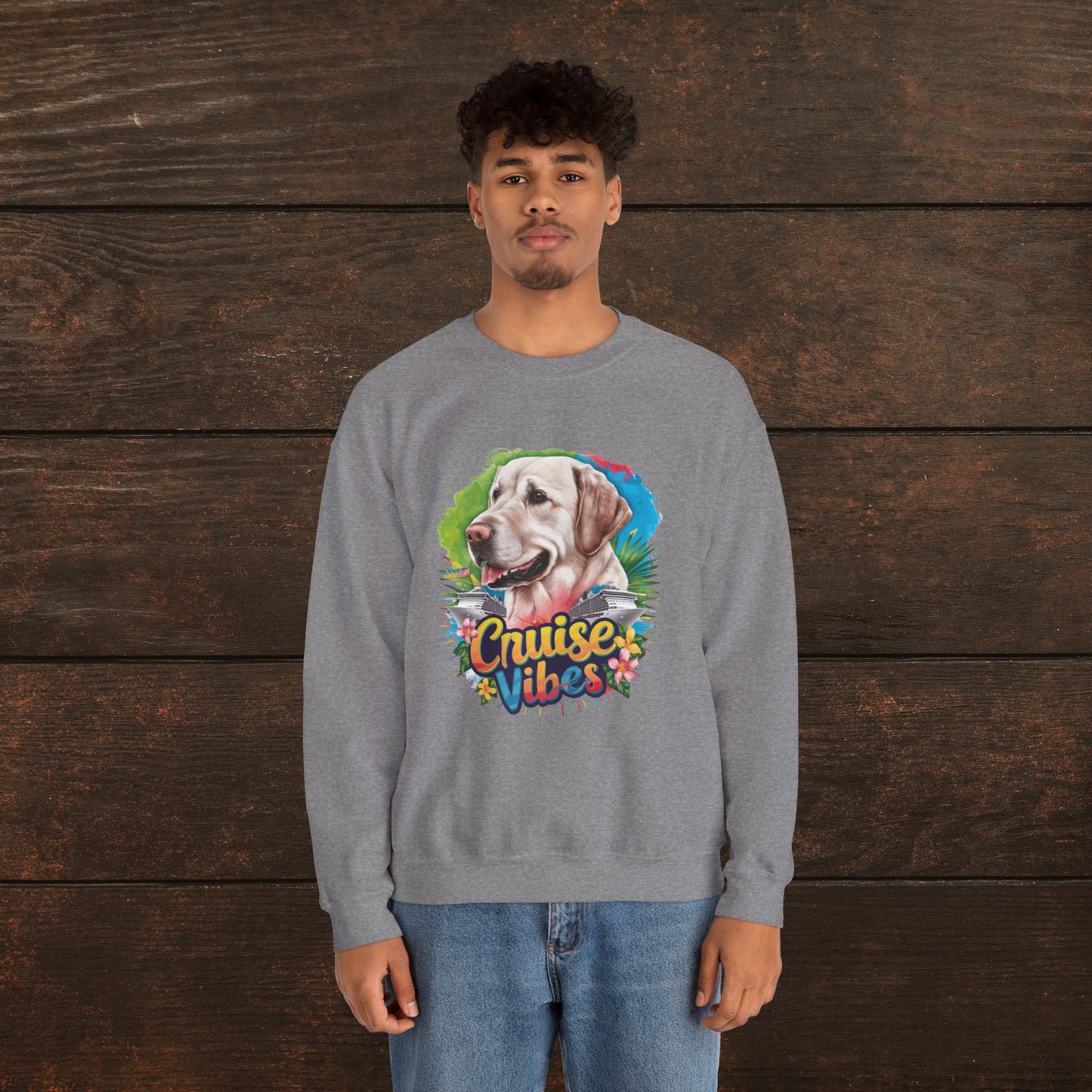 Cruise Vibes – Unisex Heavy Blend™ Crewneck Sweatshirt Featuring a Labrador 🐾🛳️🐕