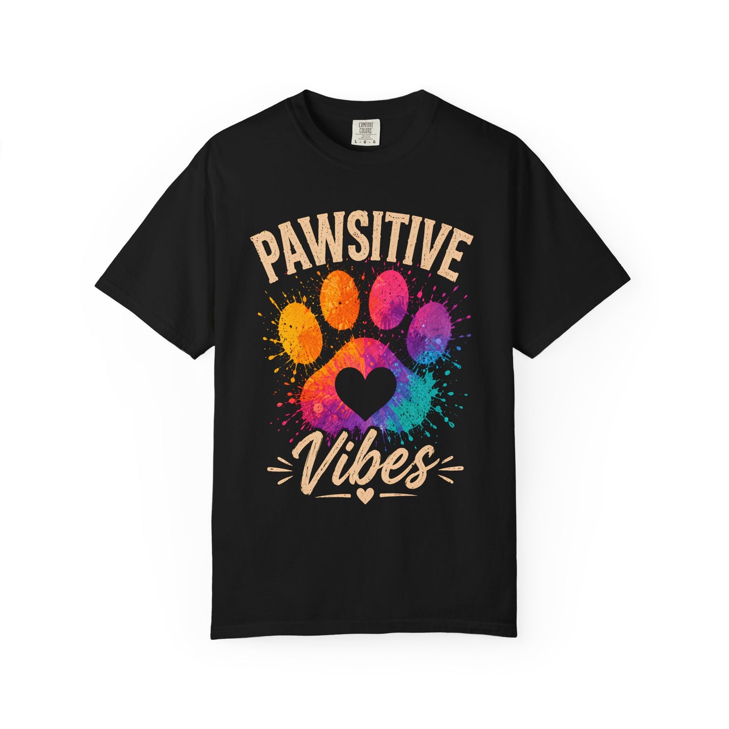 Pawsitive Vibes - Colorful Paw Unisex Garment-Dyed T-shirt