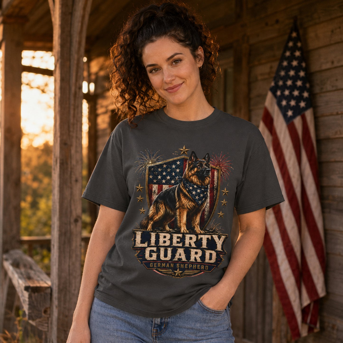 Liberty Guard German Shepherd T-Shirt — Patriotic American Flag Dog Tee