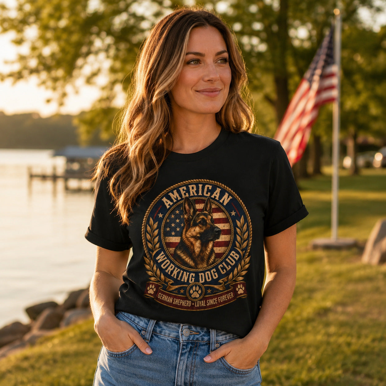 American Working Dog Club T-Shirt — German Shepherd Patriotic Crew Tee