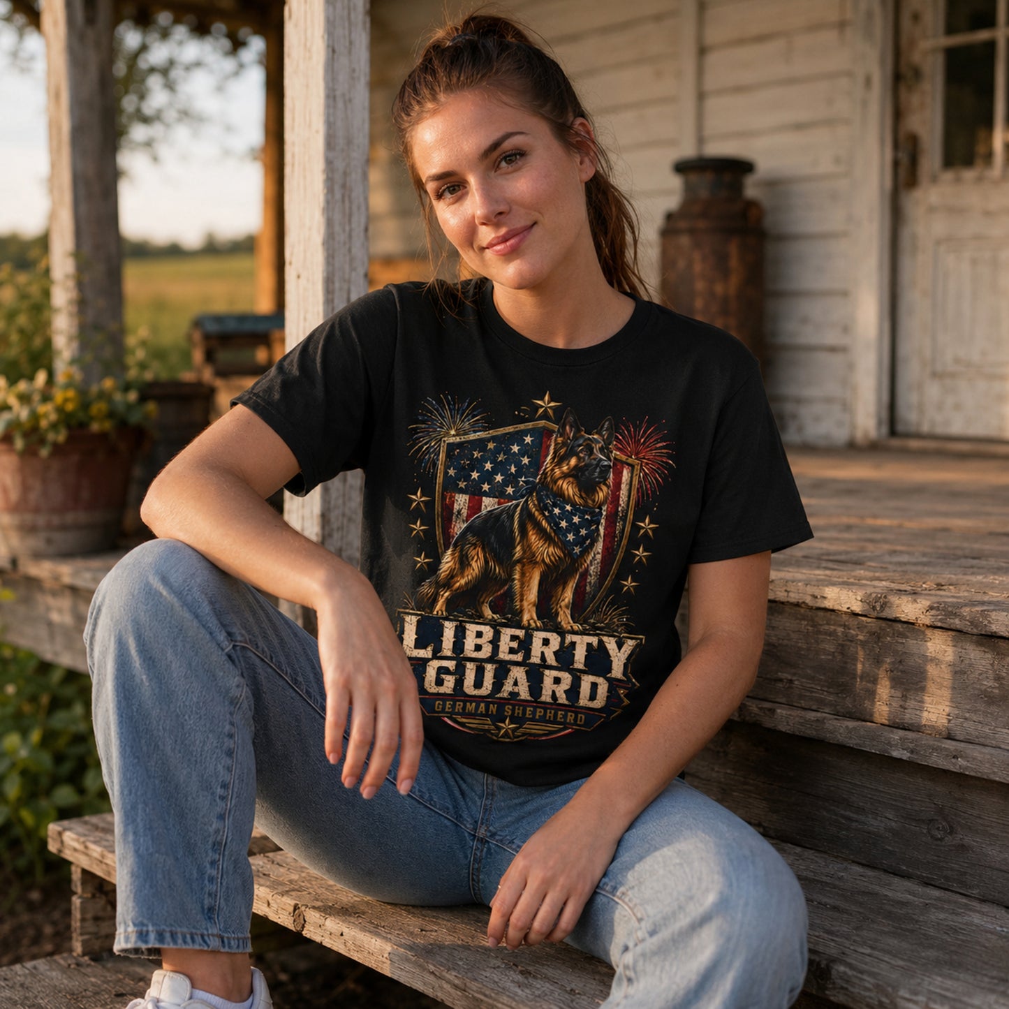 Liberty Guard German Shepherd T-Shirt — Patriotic American Flag Dog Tee