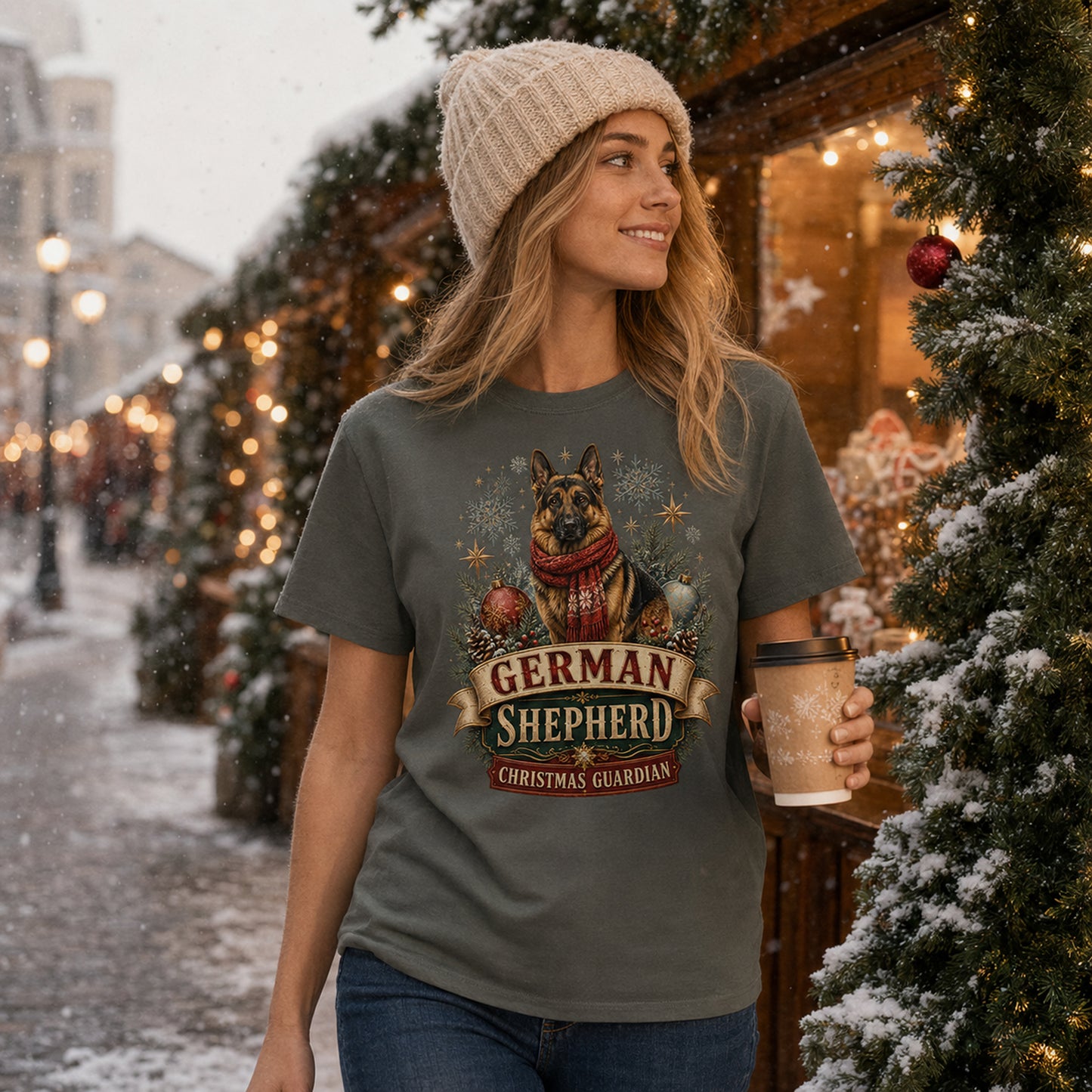 German Shepherd Christmas T-Shirt — "Christmas Guardian" Holiday Dog Lover Tee