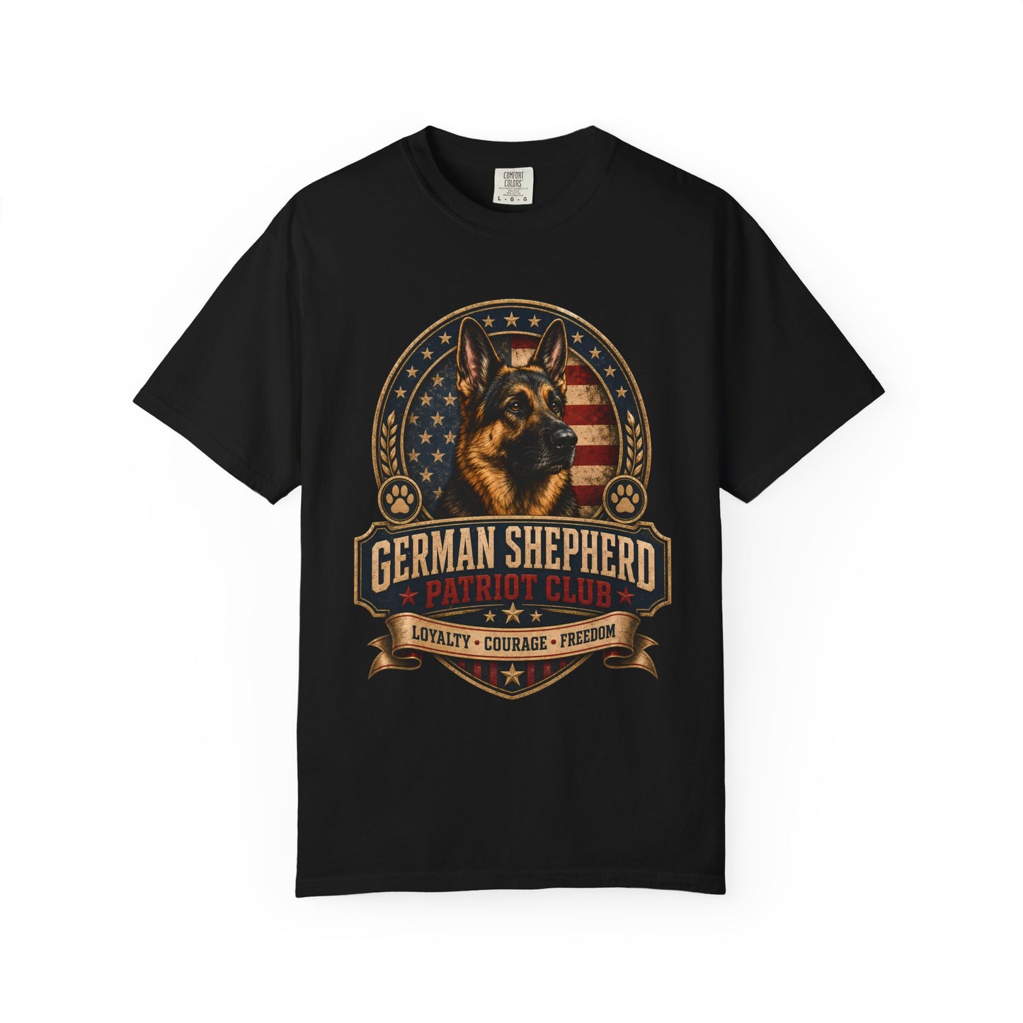 German Shepherd Patriot Club T-Shirt — Loyalty Courage Freedom