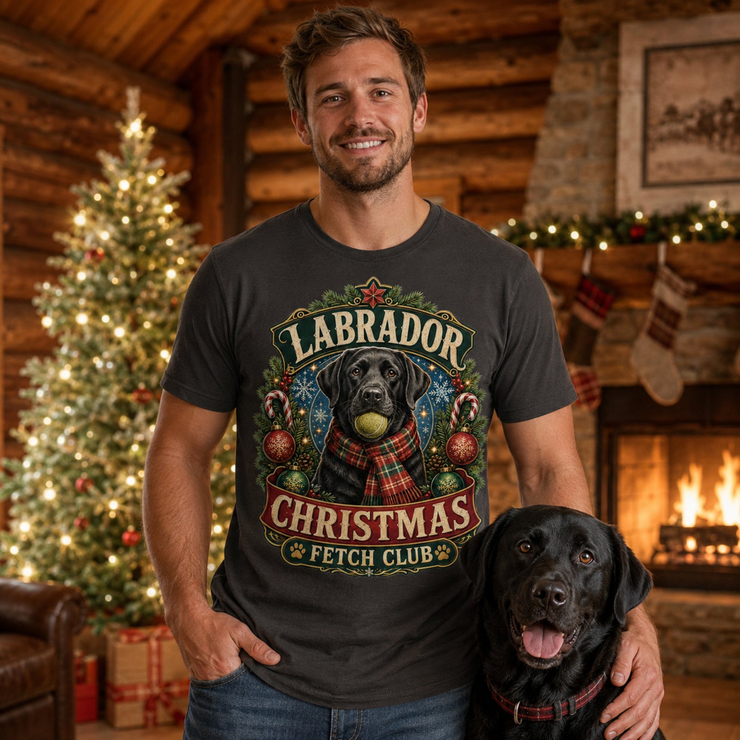 Labrador Christmas T-Shirt — "Fetch Club" Holiday Dog Tee