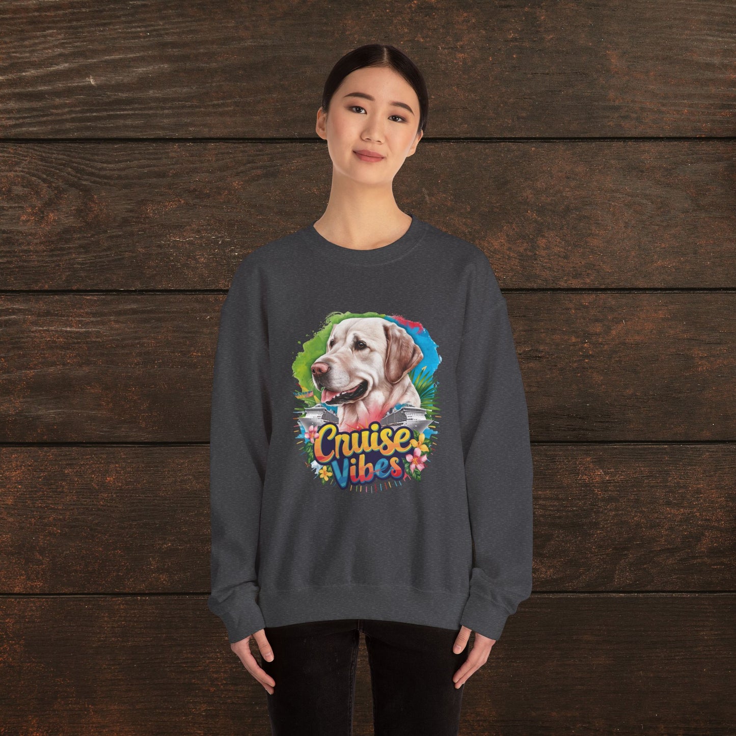 Cruise Vibes – Unisex Heavy Blend™ Crewneck Sweatshirt Featuring a Labrador 🐾🛳️🐕