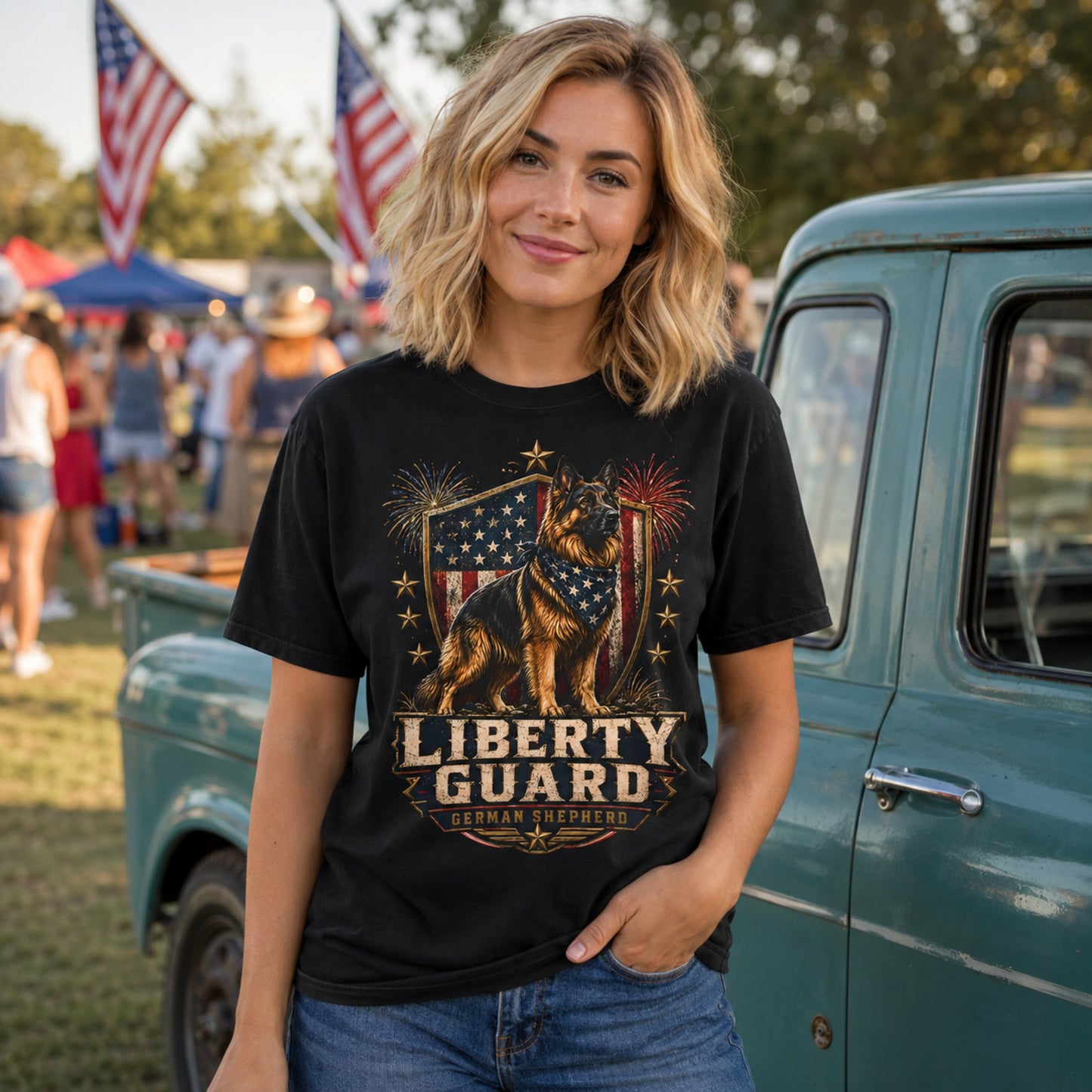 Liberty Guard German Shepherd T-Shirt — Patriotic American Flag Dog Tee