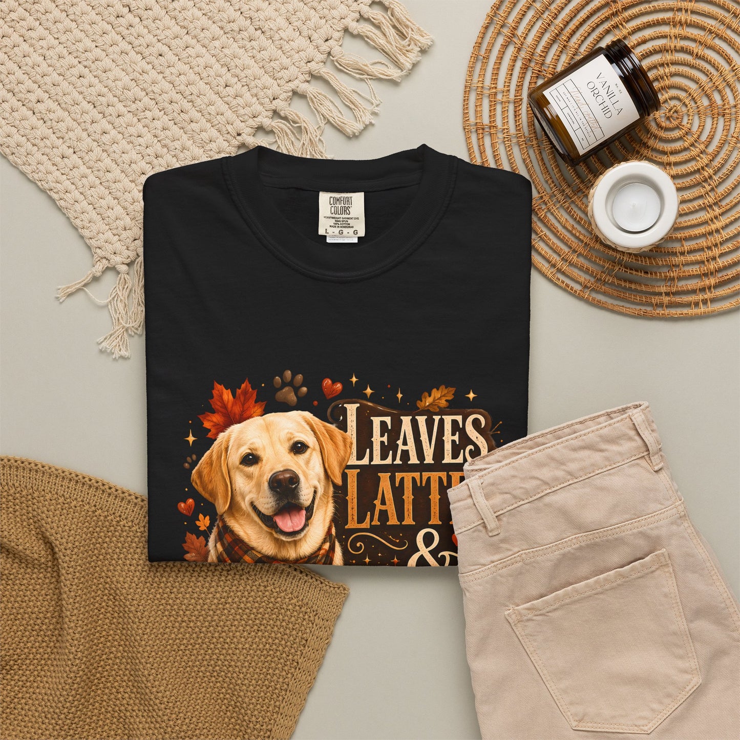 Labrador Fall T-Shirt - "Leaves, Lattes & Labrador Love" Autumn Dog Tee