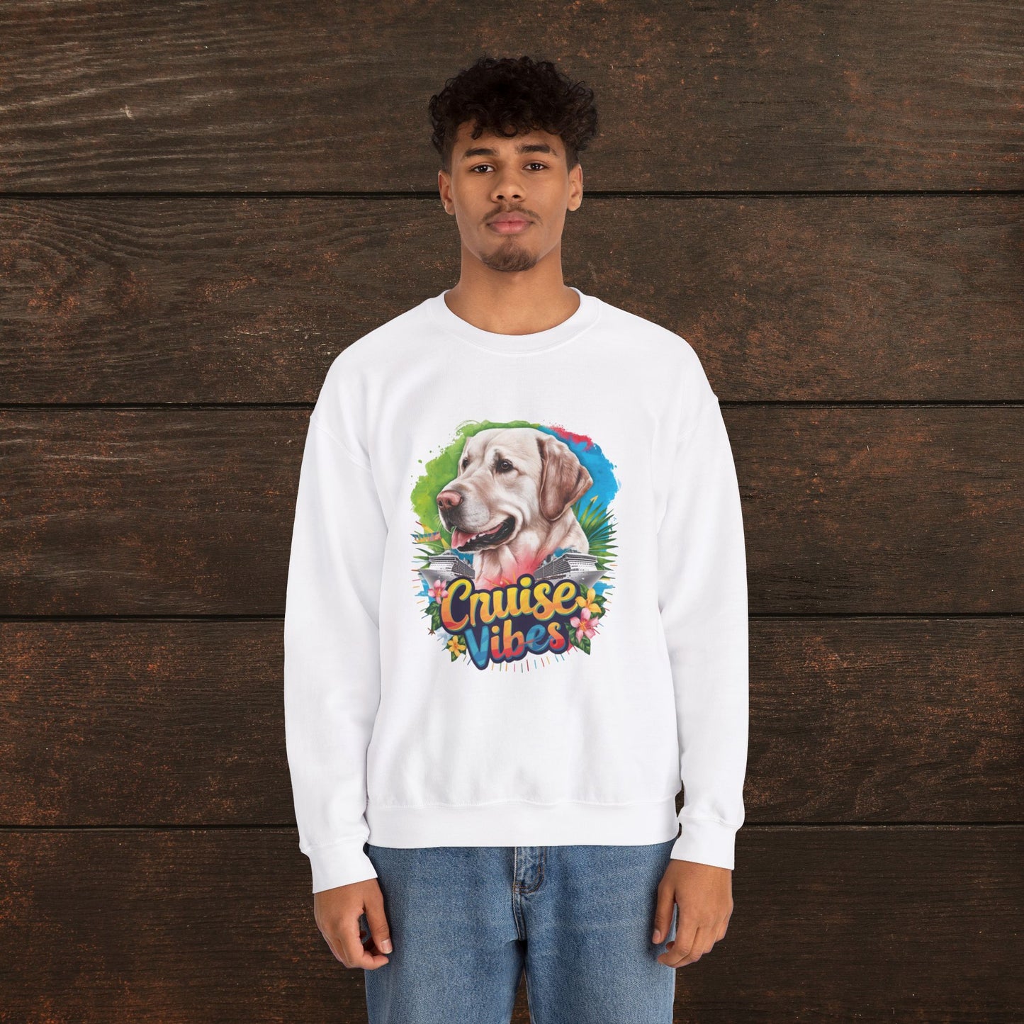 Cruise Vibes – Unisex Heavy Blend™ Crewneck Sweatshirt Featuring a Labrador 🐾🛳️🐕