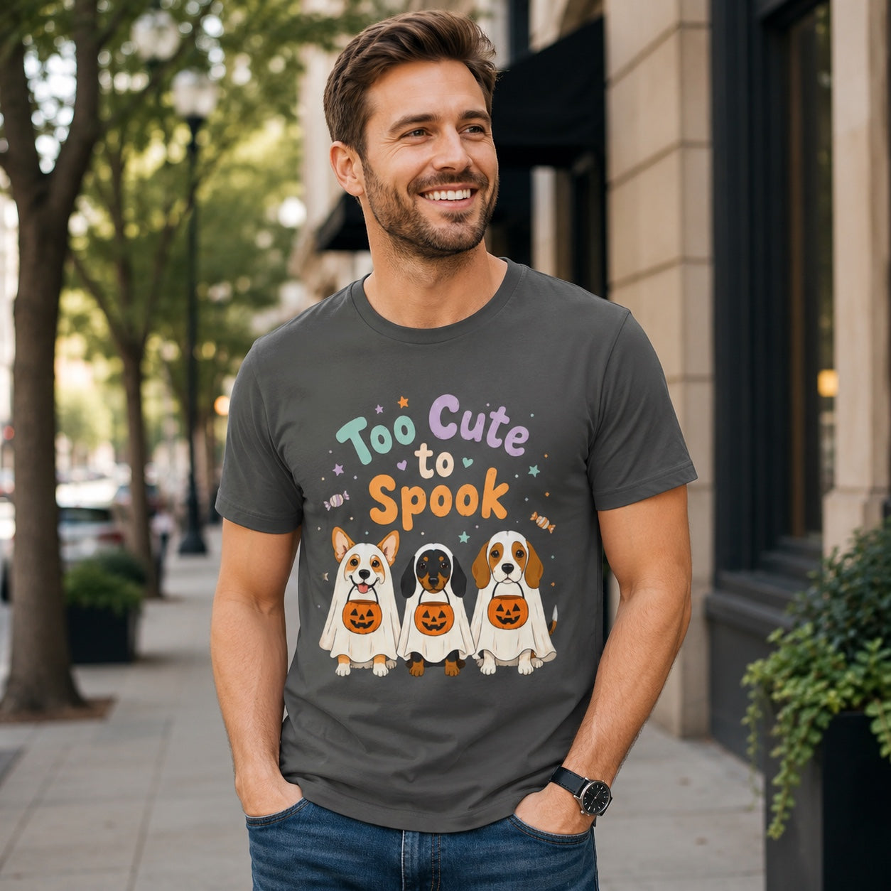 Too Cute to Spook Halloween T-Shirt | Funny Ghost Pup Dog Tee | Pet Print Lab
