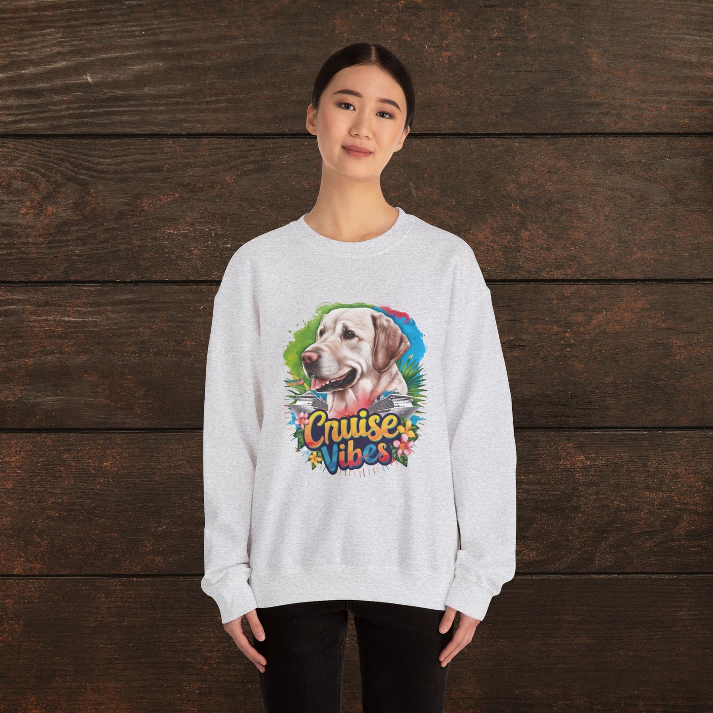 Cruise Vibes – Unisex Heavy Blend™ Crewneck Sweatshirt Featuring a Labrador 🐾🛳️🐕