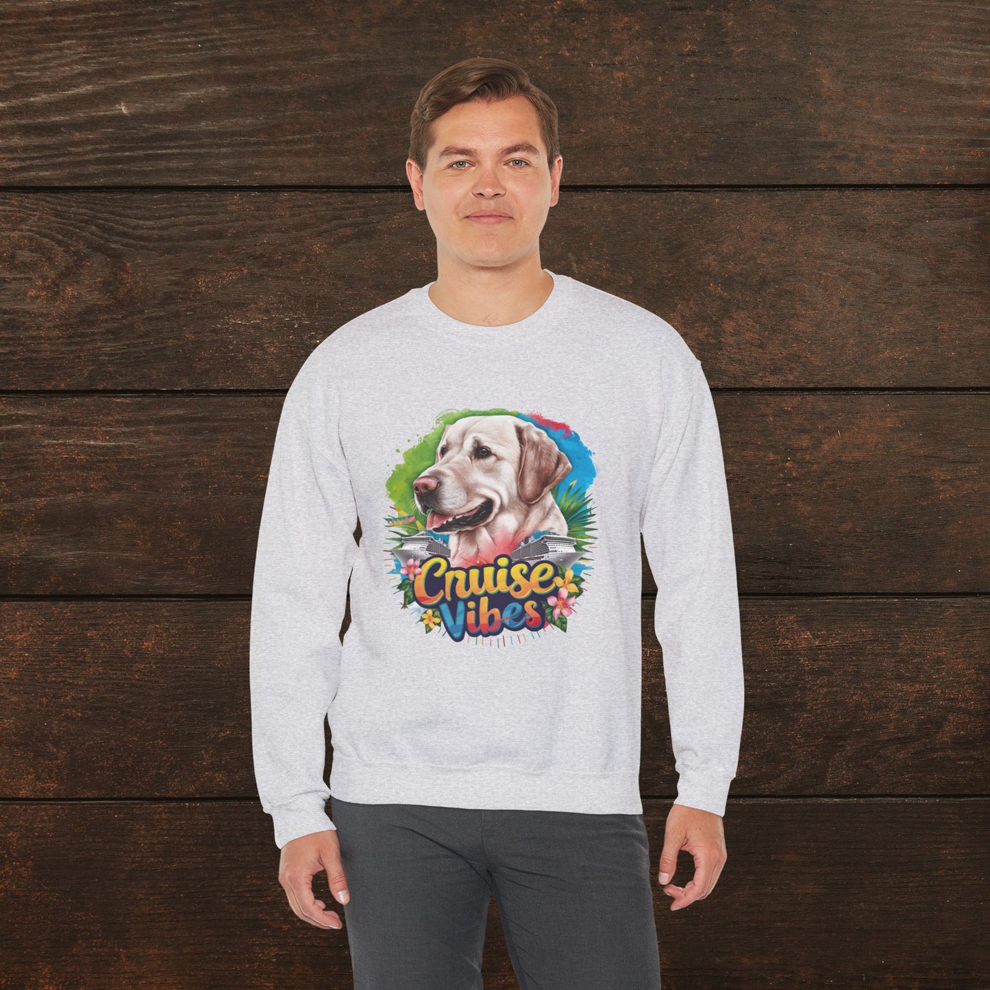 Cruise Vibes – Unisex Heavy Blend™ Crewneck Sweatshirt Featuring a Labrador 🐾🛳️🐕