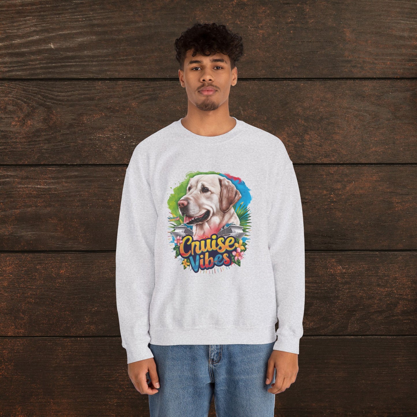 Cruise Vibes – Unisex Heavy Blend™ Crewneck Sweatshirt Featuring a Labrador 🐾🛳️🐕