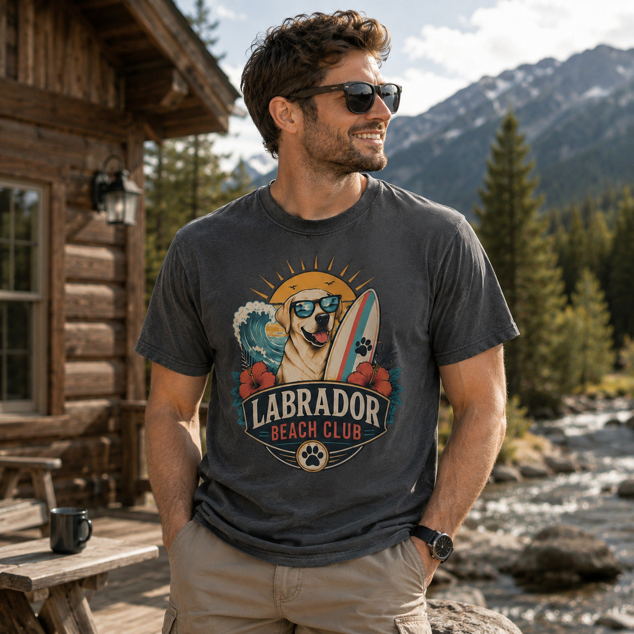 Labrador Beach Club T-Shirt — Surfing Dog Graphic Tee