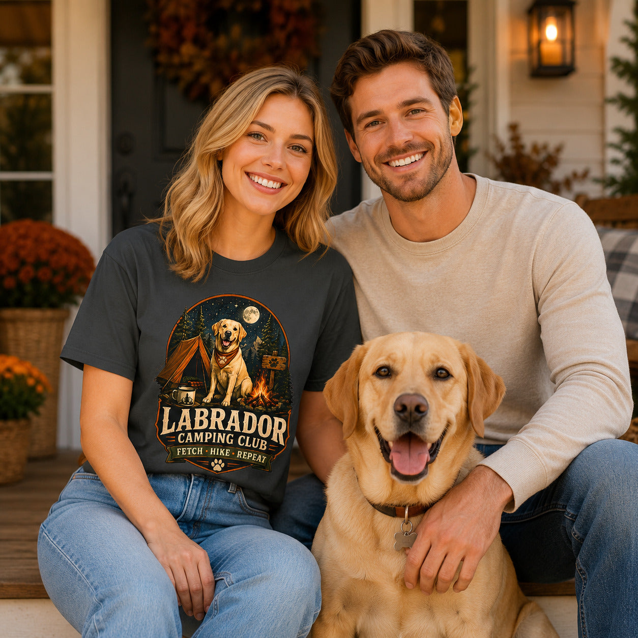 Labrador Camping Club T-Shirt — "Fetch • Hike • Repeat" Dog Lover Tee