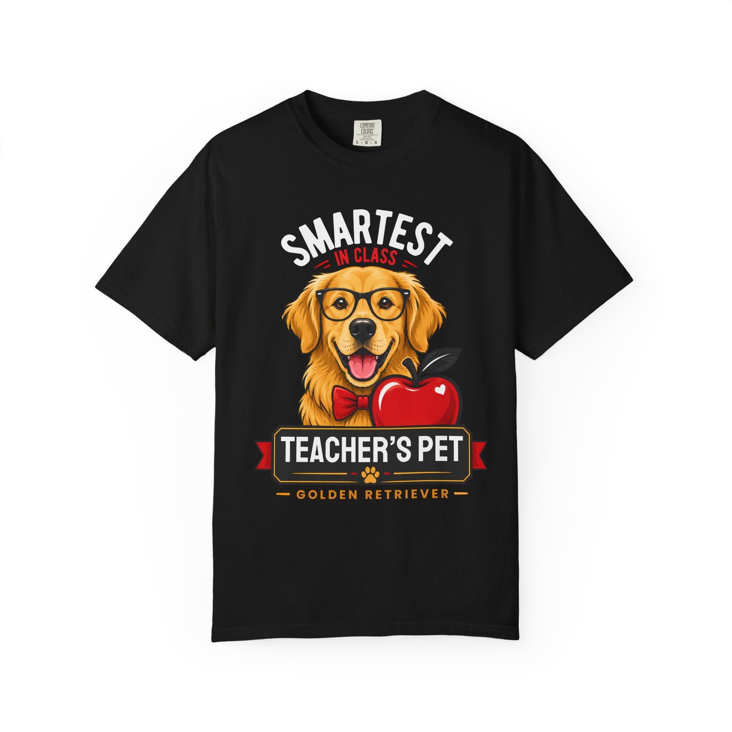 Teacher’s Pet Golden Retriever T-Shirt — "Smartest in Class" Cute Dog & Apple Tee