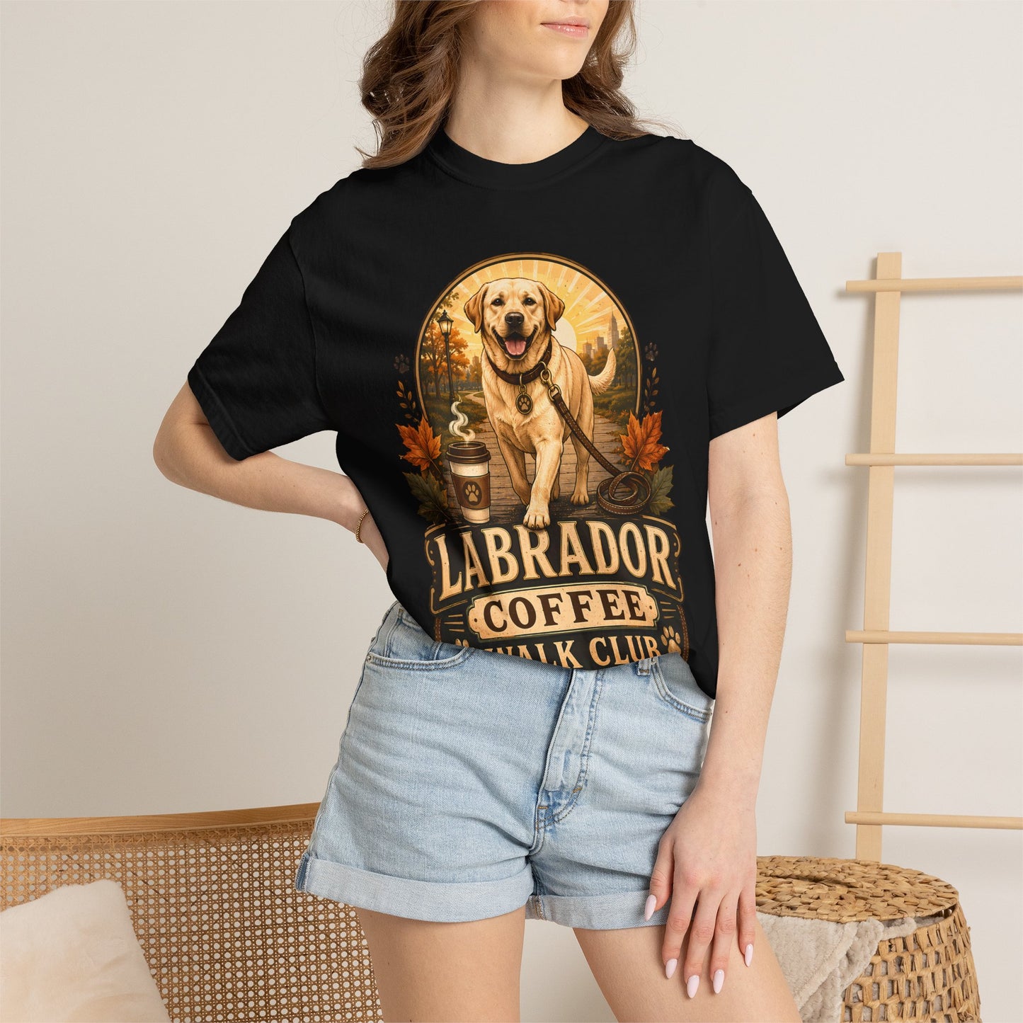 Labrador Coffee Walk Club T-Shirt – Cozy Unisex Dog Lover Tee for Coffee Walks & Weekend Comfort