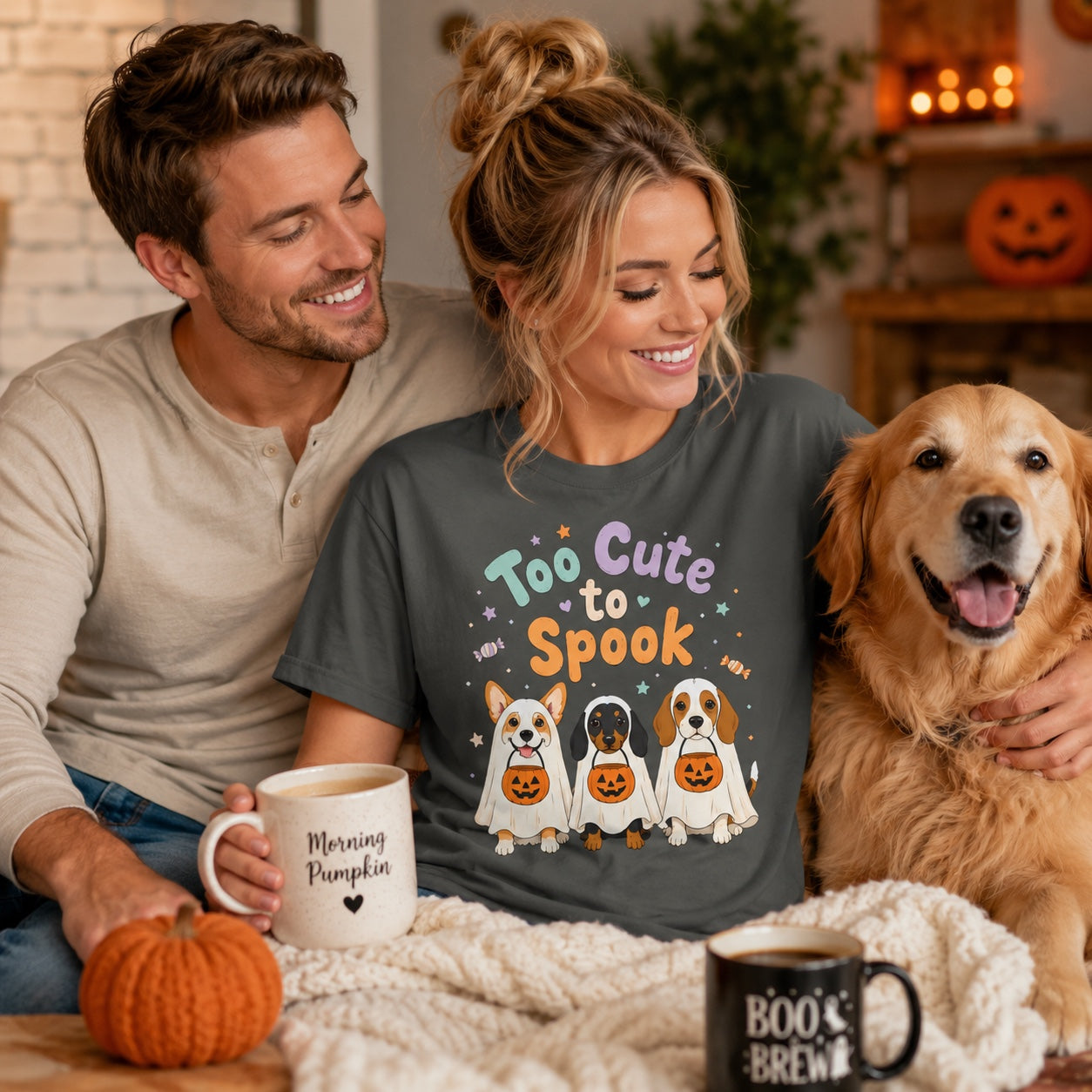 Too Cute to Spook Halloween T-Shirt | Funny Ghost Pup Dog Tee | Pet Print Lab