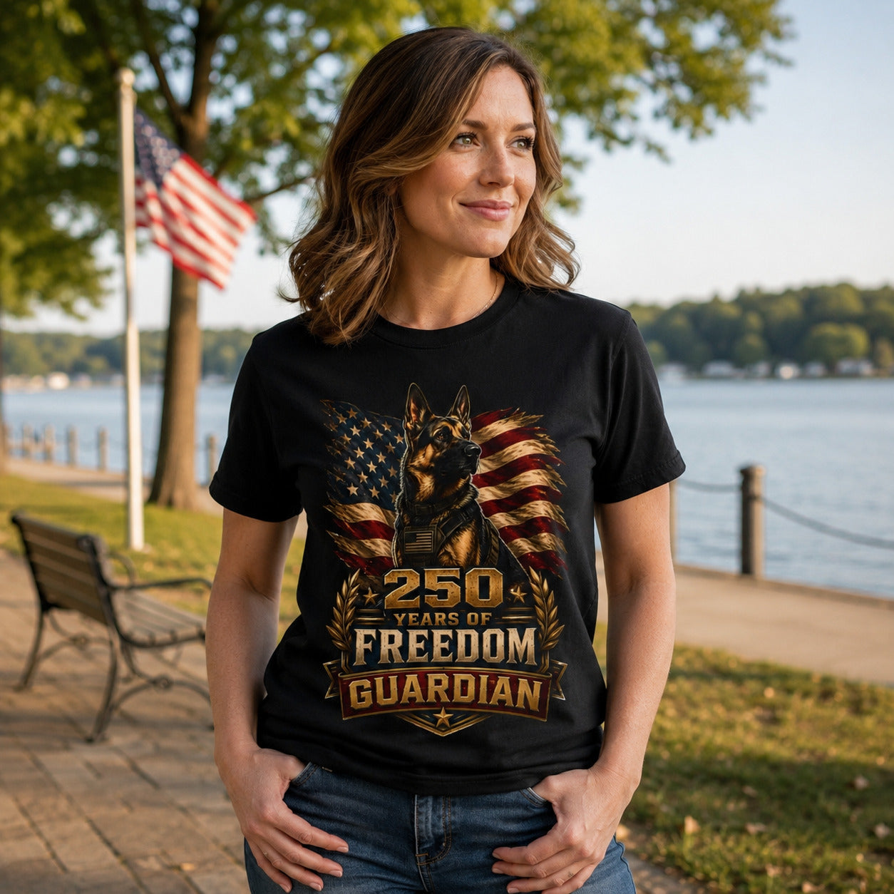 T-Shirt — "250 Years of Freedom" Guardian K9 American Flag Tee