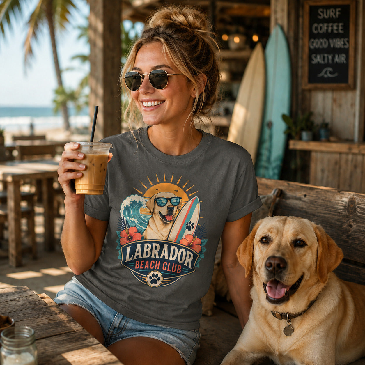 Labrador Beach Club T-Shirt — Surfing Dog Graphic Tee