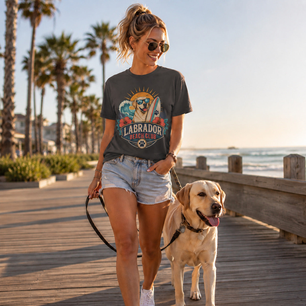 Labrador Beach Club T-Shirt — Surfing Dog Graphic Tee