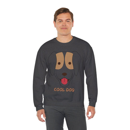 Man wearing a dark heather unisex heavy blend crewneck sweatshirt featuring minimalist dog lover graphic and cozy everyday style.