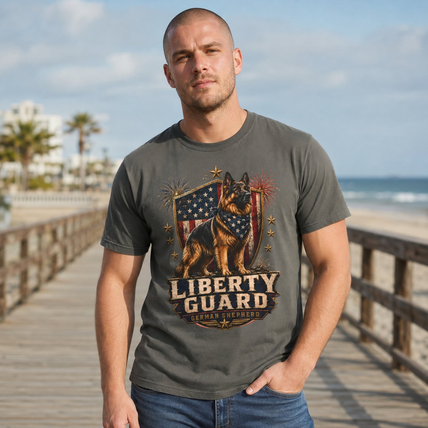 Liberty Guard German Shepherd T-Shirt — Patriotic American Flag Dog Tee