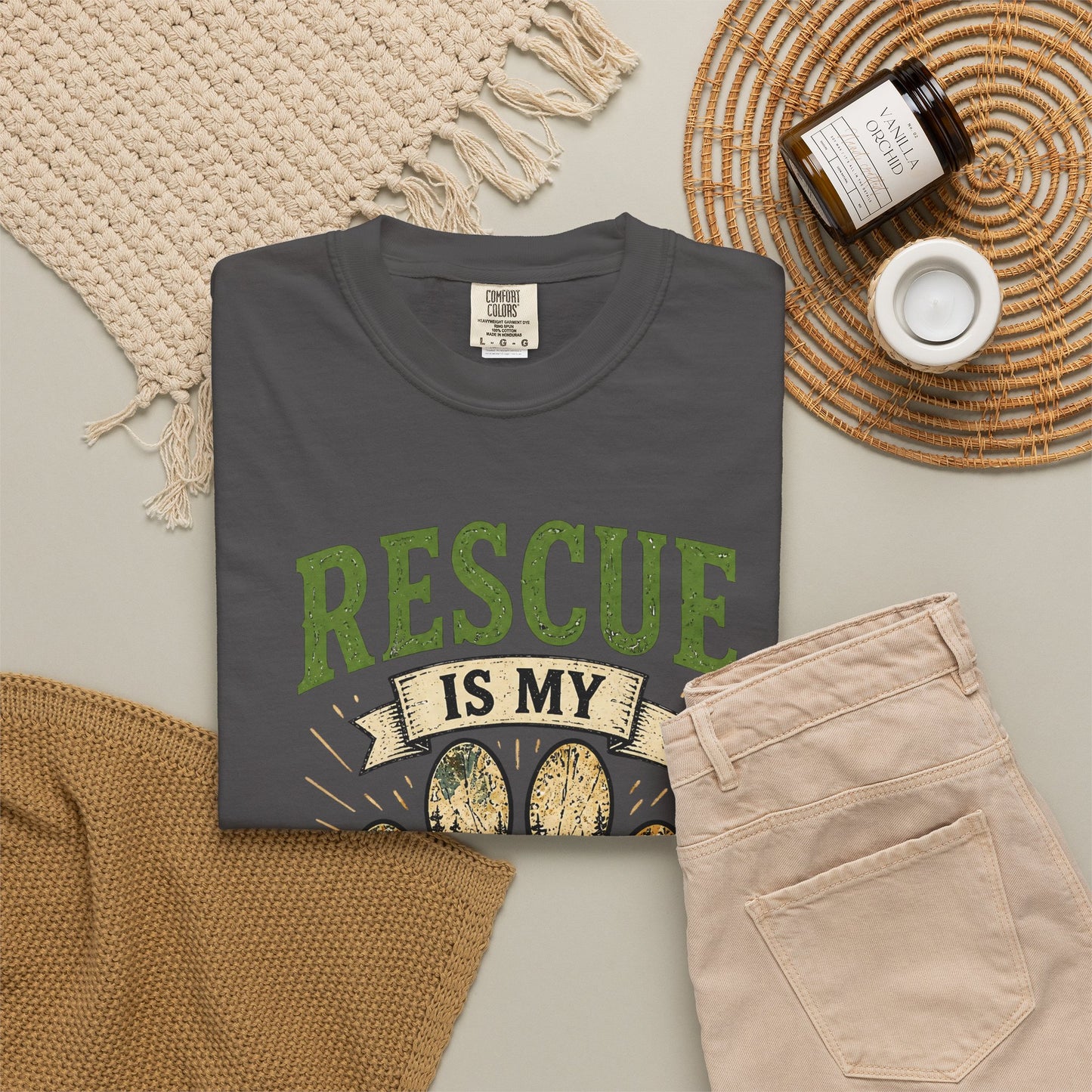 Rescue Is My Favorite Breed Unisex Dog Paw Garment-Dyed T-shirt