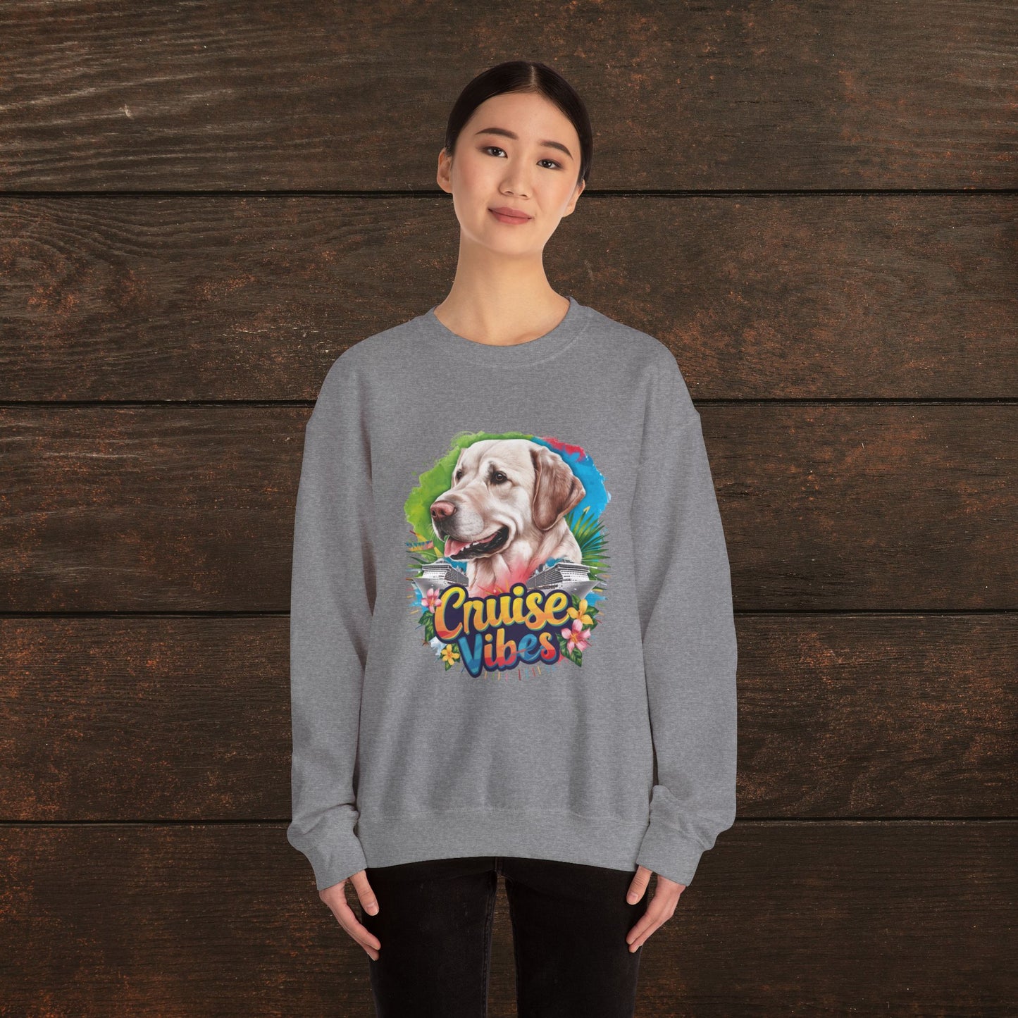 Cruise Vibes – Unisex Heavy Blend™ Crewneck Sweatshirt Featuring a Labrador 🐾🛳️🐕