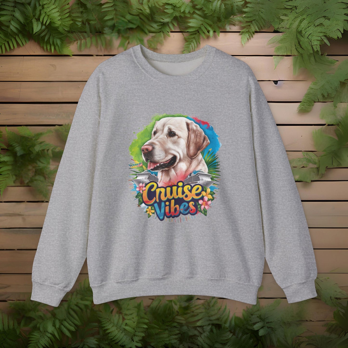 Cruise Vibes – Unisex Heavy Blend™ Crewneck Sweatshirt Featuring a Labrador 🐾🛳️🐕