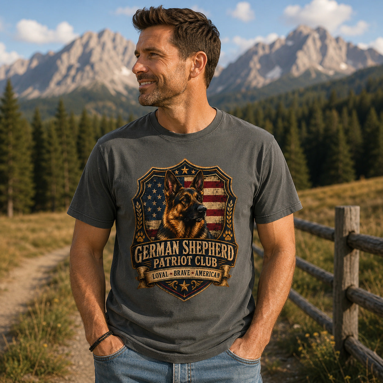 German Shepherd Patriot Club T-Shirt — Loyal Brave American Tee