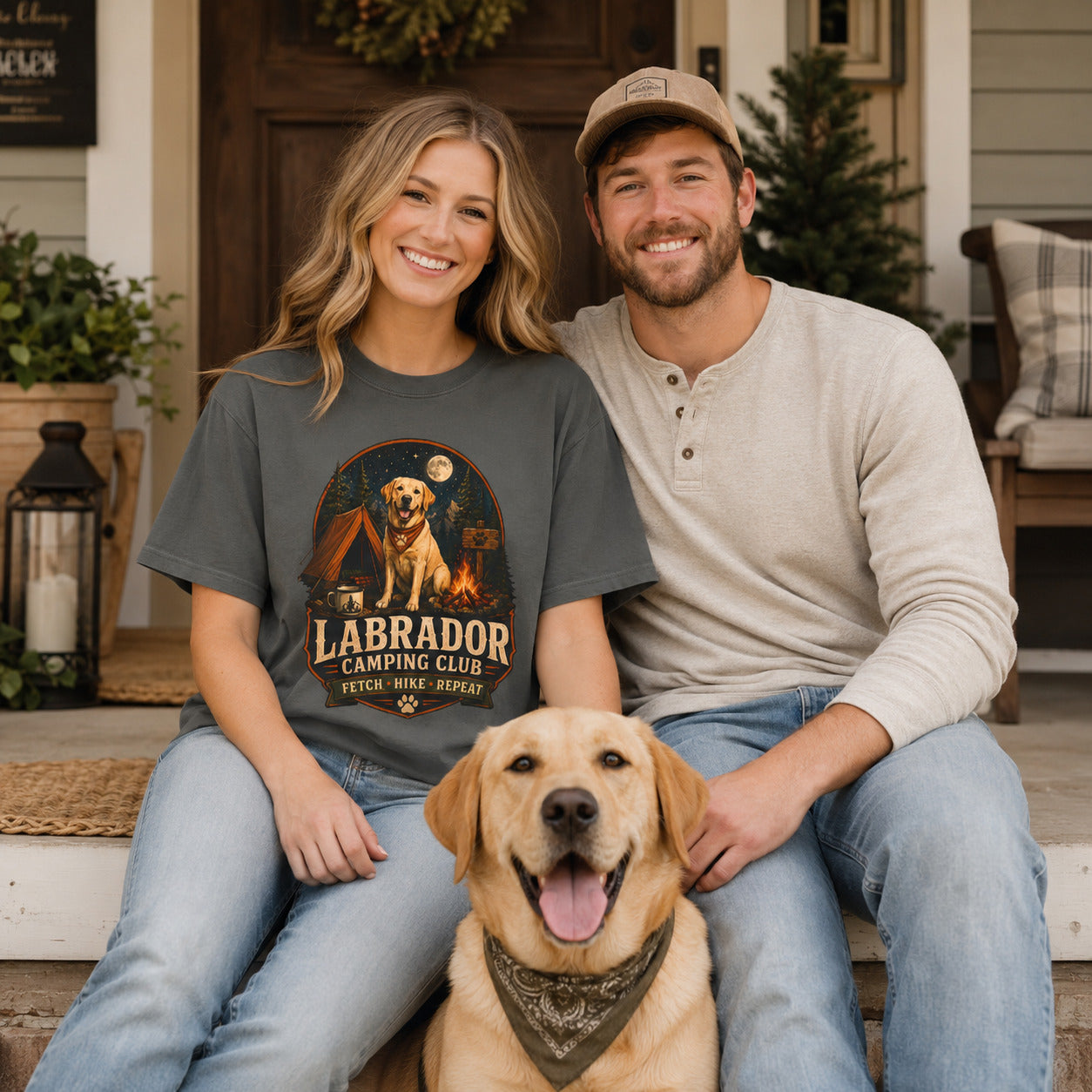 Labrador Camping Club T-Shirt — "Fetch • Hike • Repeat" Dog Lover Tee