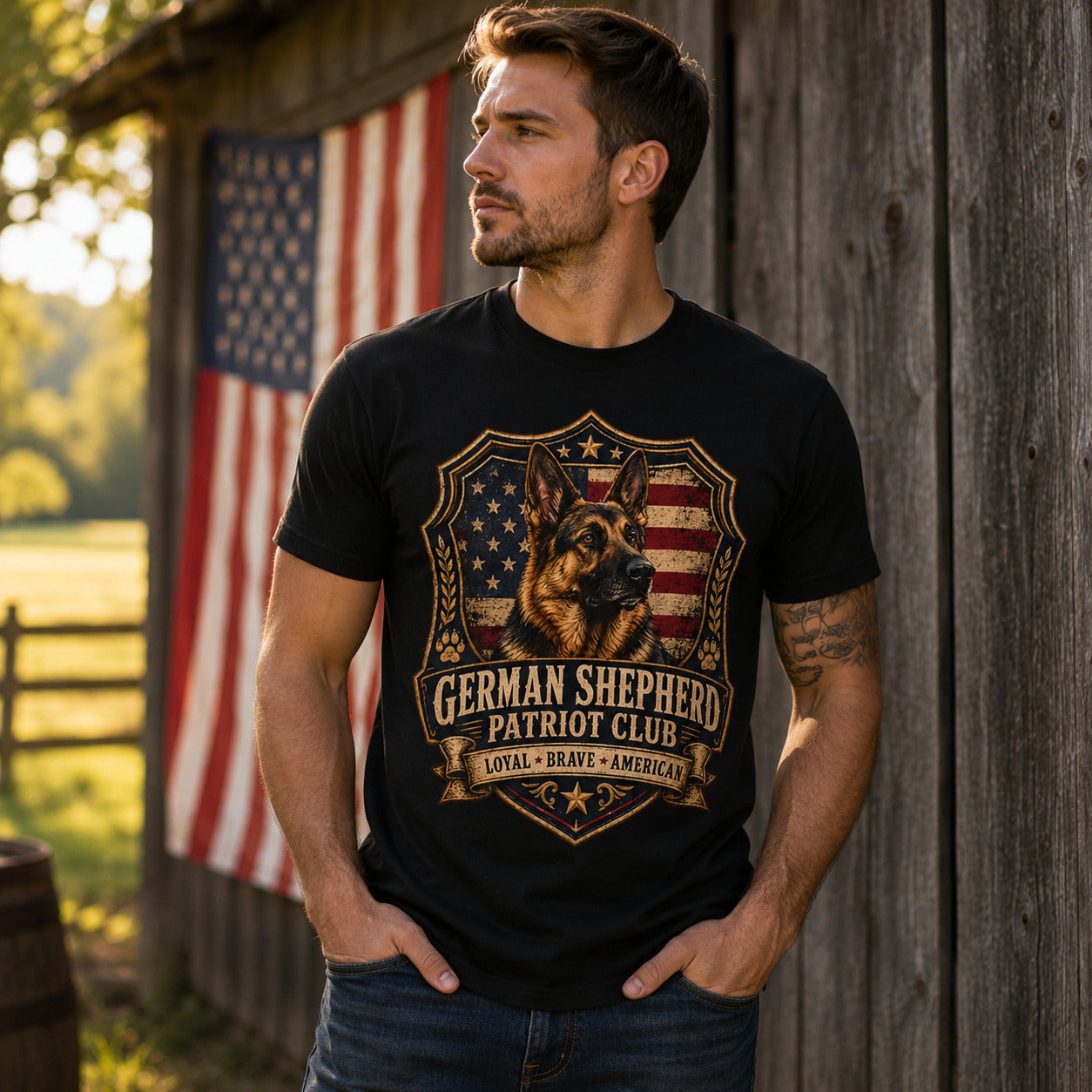 German Shepherd Patriot Club T-Shirt — Loyal Brave American Tee