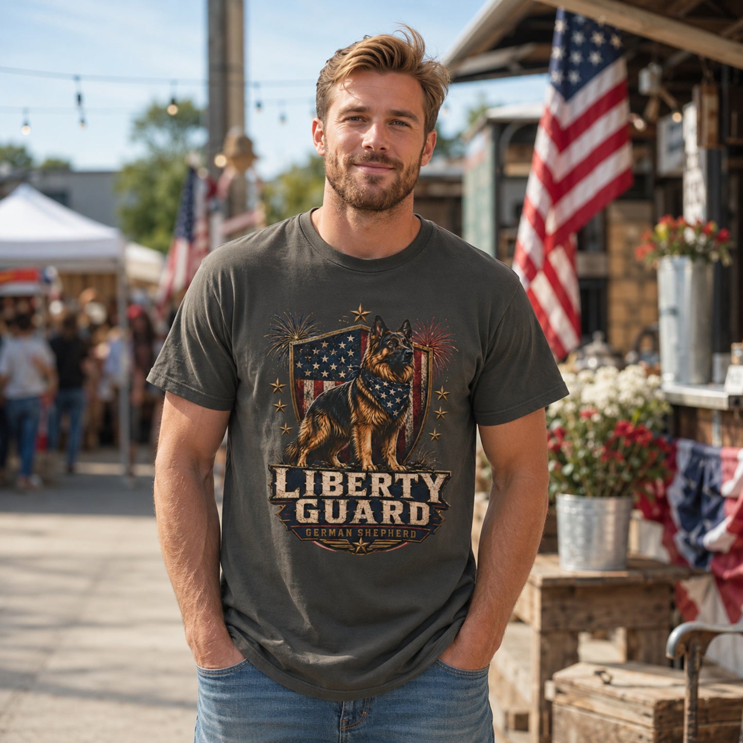 Liberty Guard German Shepherd T-Shirt — Patriotic American Flag Dog Tee