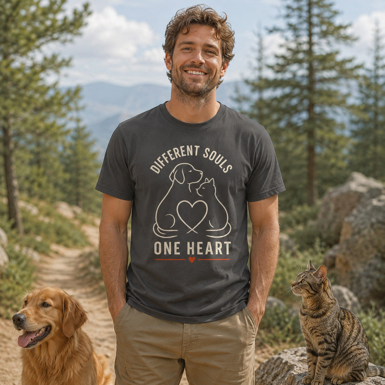 Different Souls One Heart T-Shirt | Dog & Cat Lover Tee | Pet Print Lab
