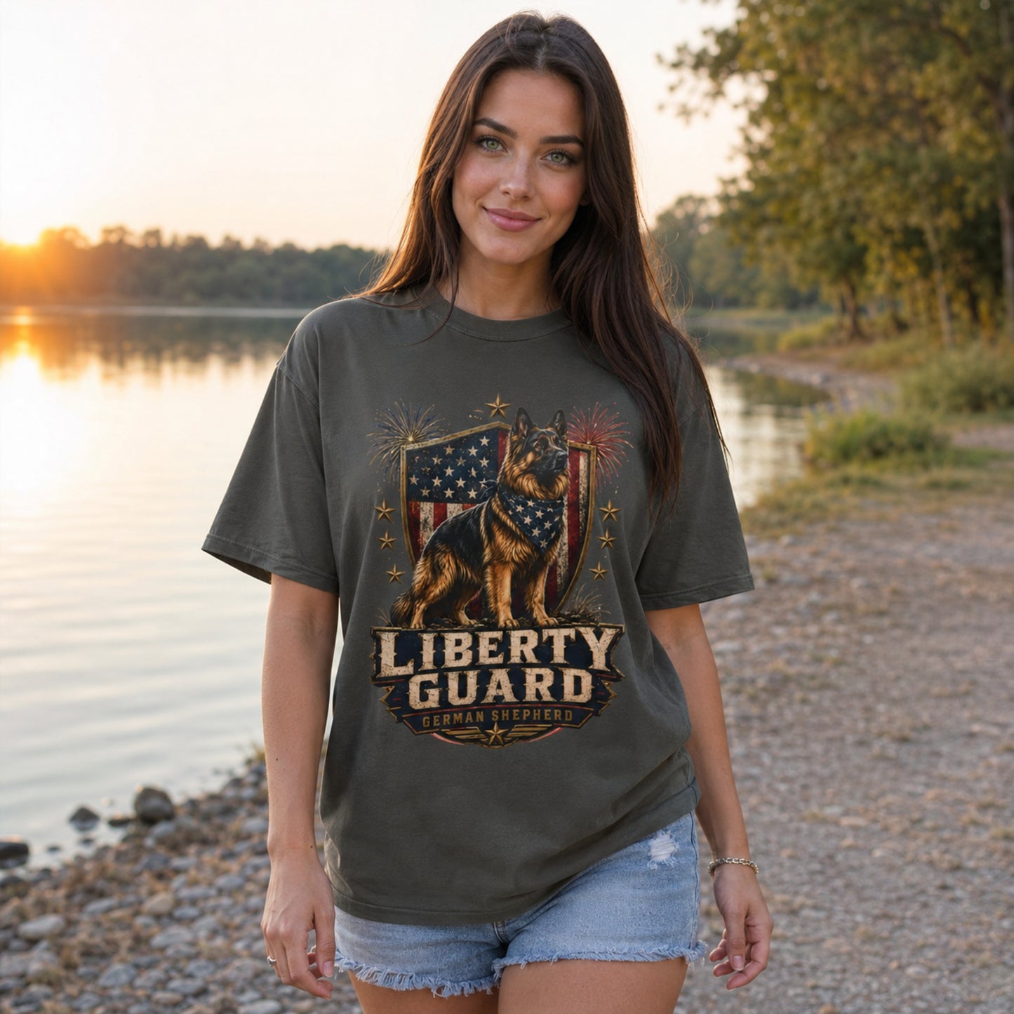 Liberty Guard German Shepherd T-Shirt — Patriotic American Flag Dog Tee
