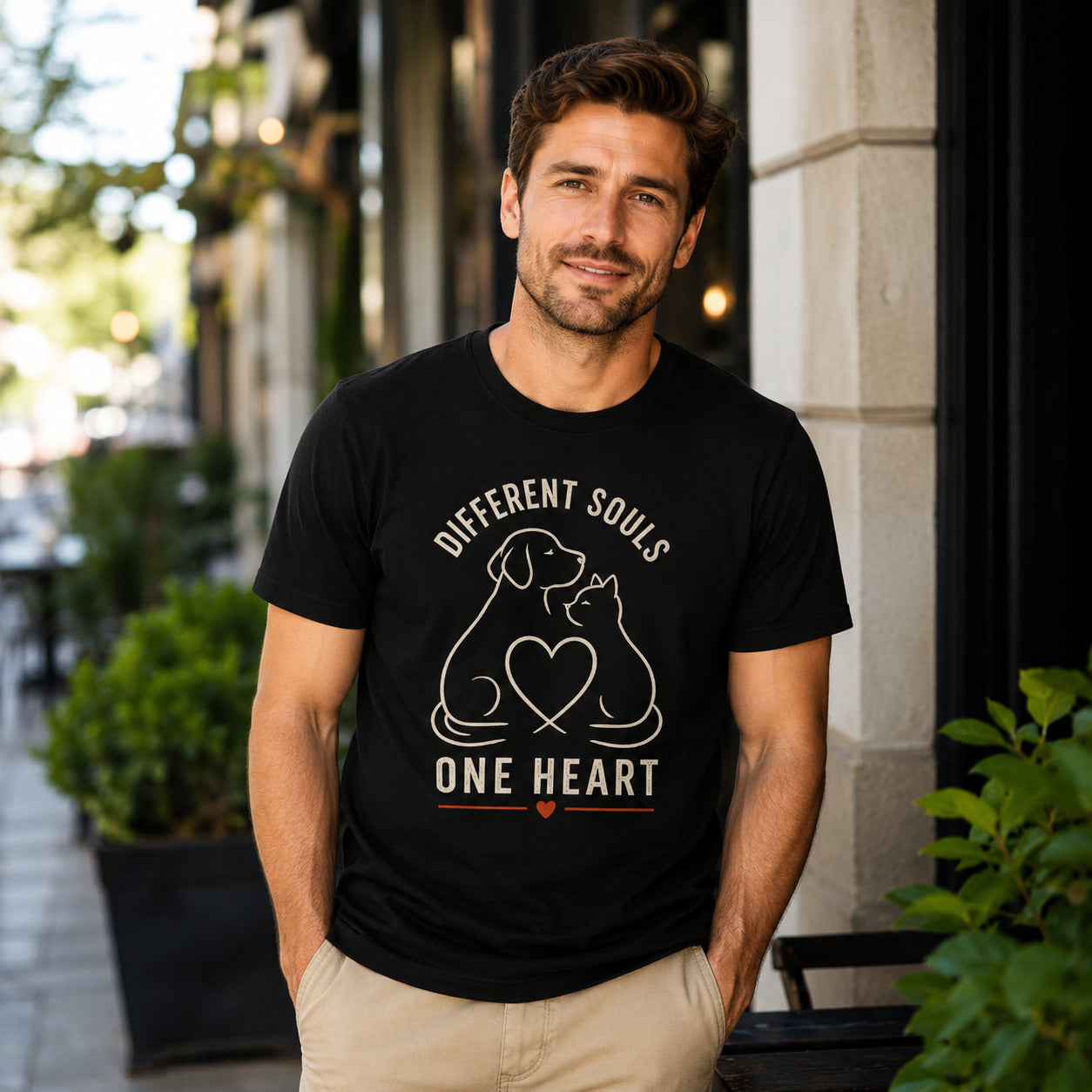 Different Souls One Heart T-Shirt | Dog & Cat Lover Tee | Pet Print Lab