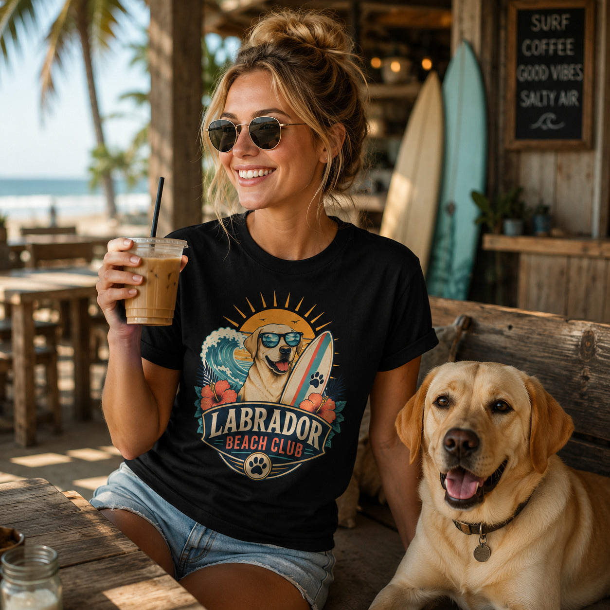 Labrador Beach Club T-Shirt — Surfing Dog Graphic Tee