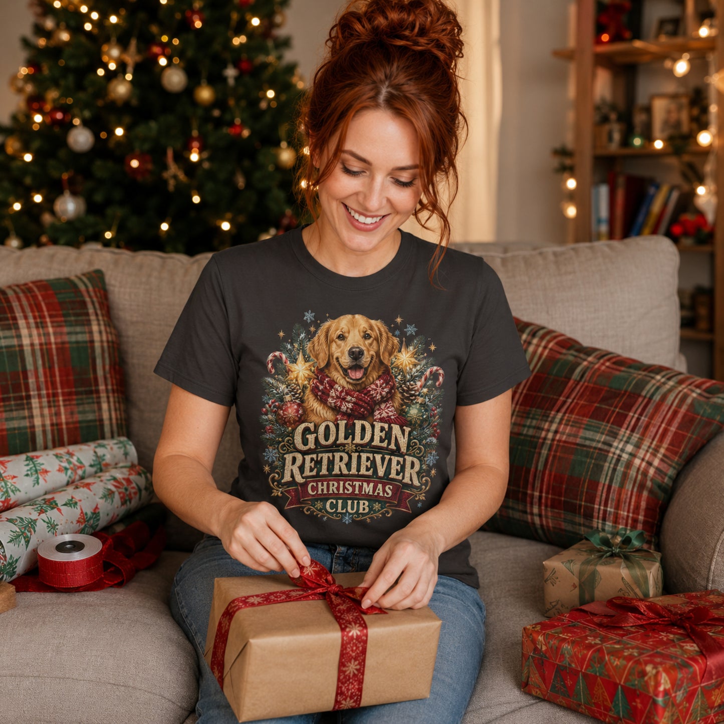Golden Retriever Christmas T-Shirt — "Golden Retriever Christmas Club" Holiday Tee