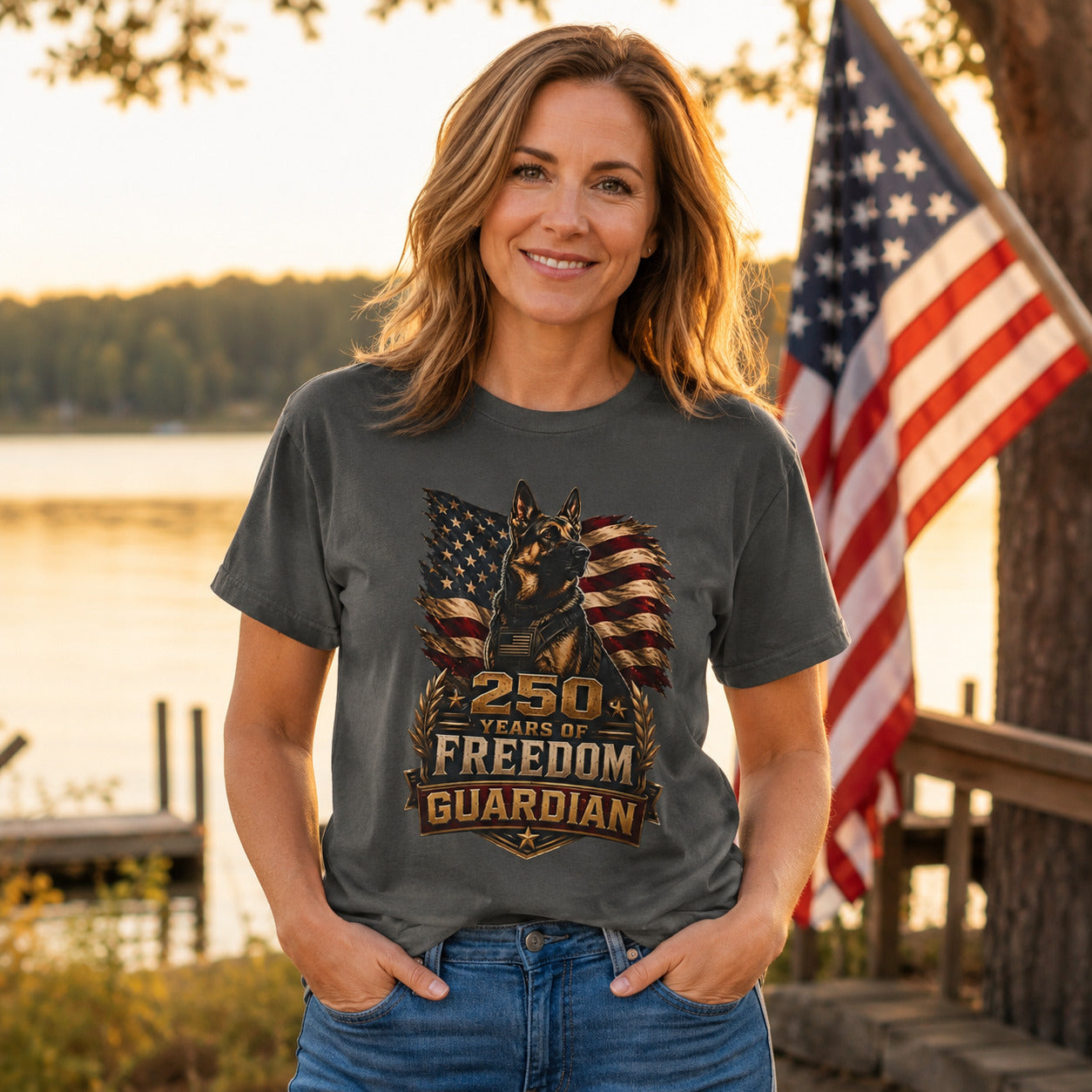 T-Shirt — "250 Years of Freedom" Guardian K9 American Flag Tee