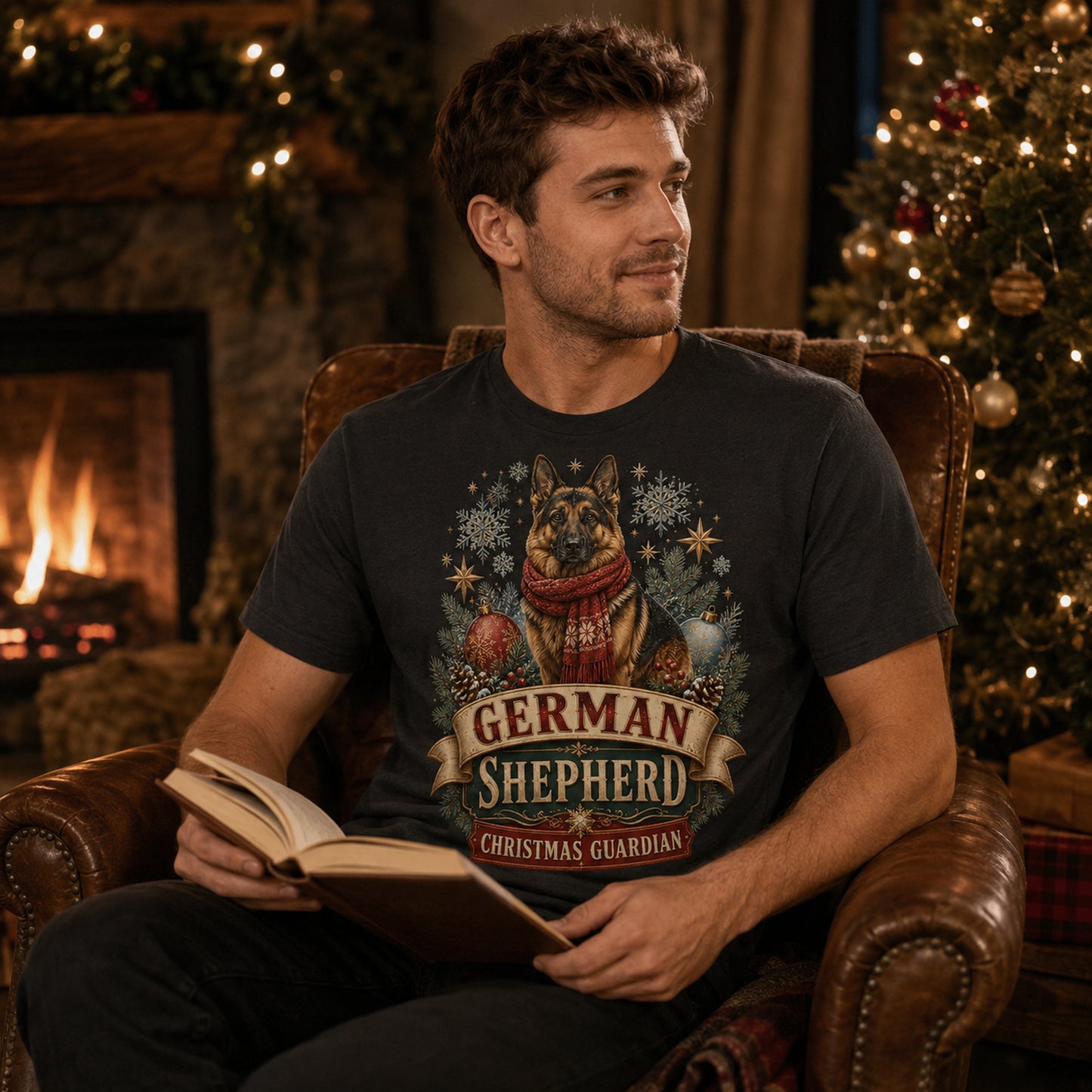 German Shepherd Christmas T-Shirt — "Christmas Guardian" Holiday Dog Lover Tee